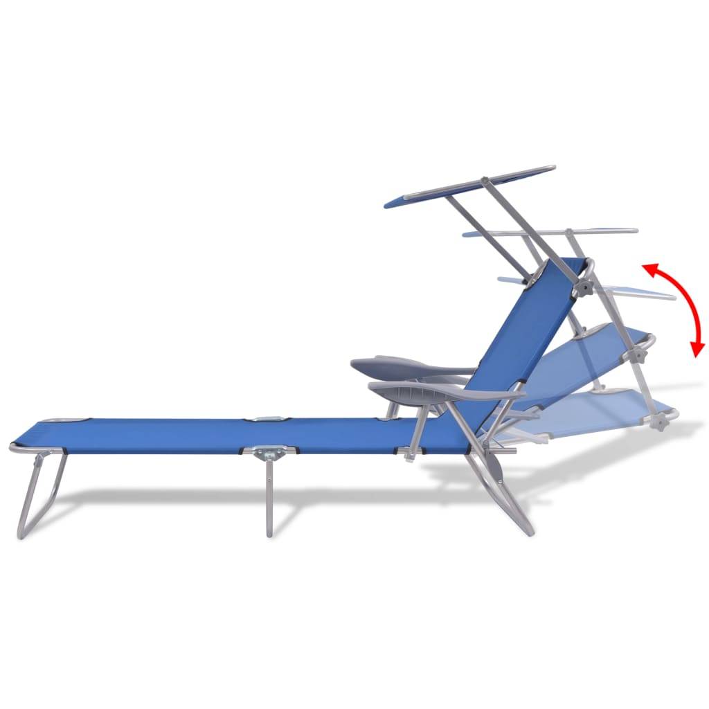 Helloshop26 - Transat chaise longue bain de soleil lit de jardin terrasse meuble d'extérieur avec auvent acier bleu - Imagen 6