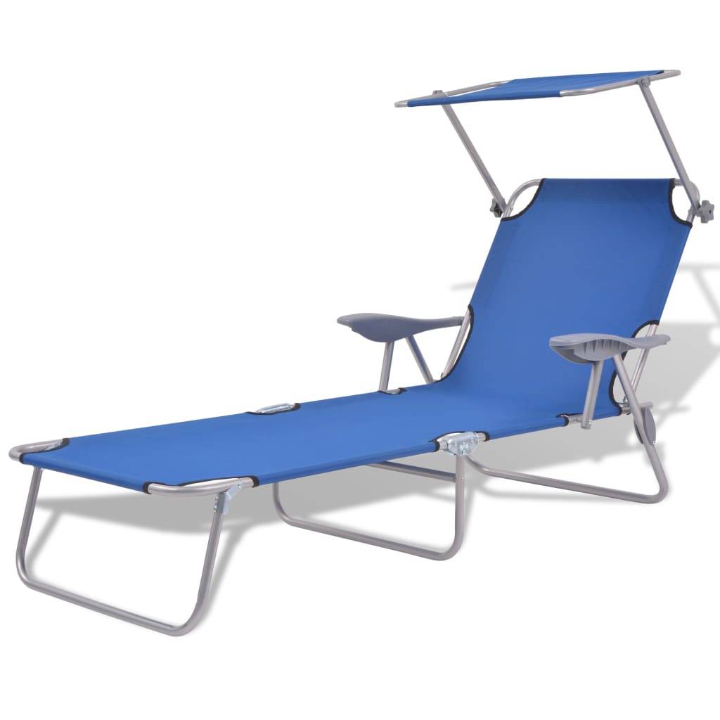 Helloshop26 - Transat chaise longue bain de soleil lit de jardin terrasse meuble d'extérieur avec auvent acier bleu - Imagen 1