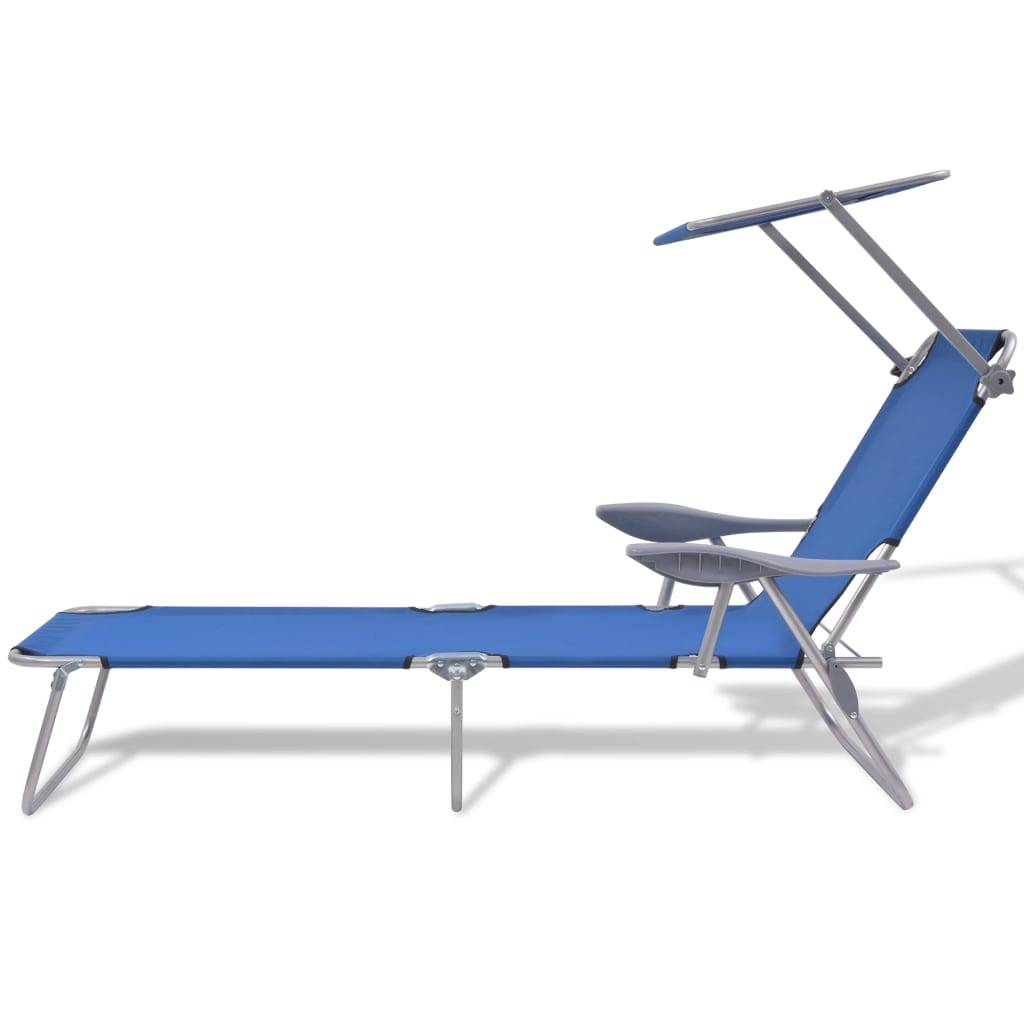 Helloshop26 - Transat chaise longue bain de soleil lit de jardin terrasse meuble d'extérieur avec auvent acier bleu - Imagen 2