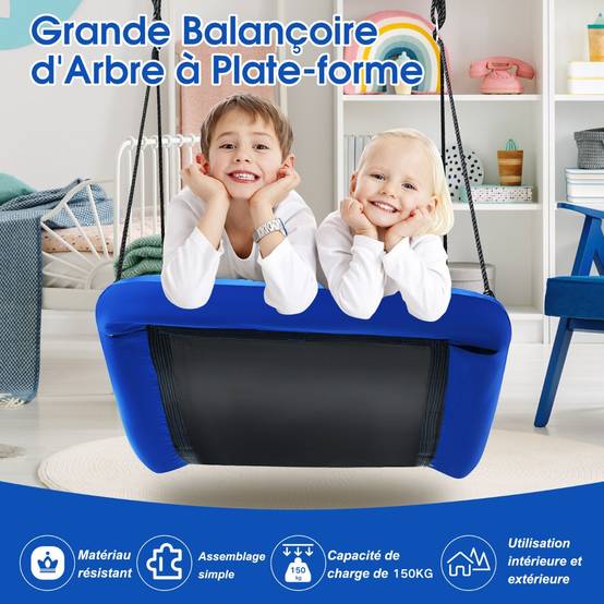 Balançoire Nid D'Oiseau KESSER Diamètre 60 Cm - Charge 200 Kg Avec Coussin Et Poignées Réglables Bleu