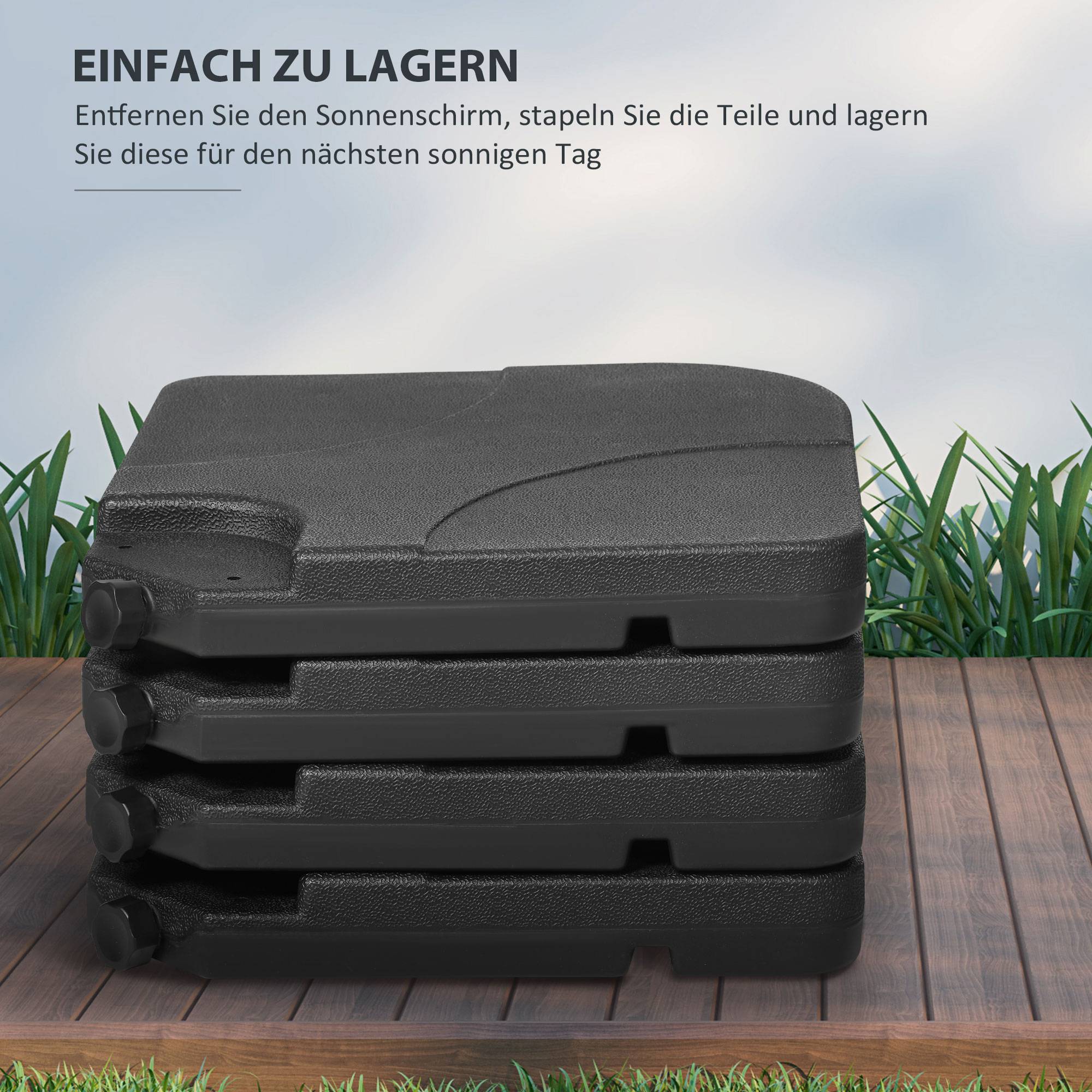 Lot de 4 Dalles Lestage Plastique Jardin Base Parasol Remplissables Eau Sable 104x104cm Noir - ComfortXL Outdoor Living - Image 9