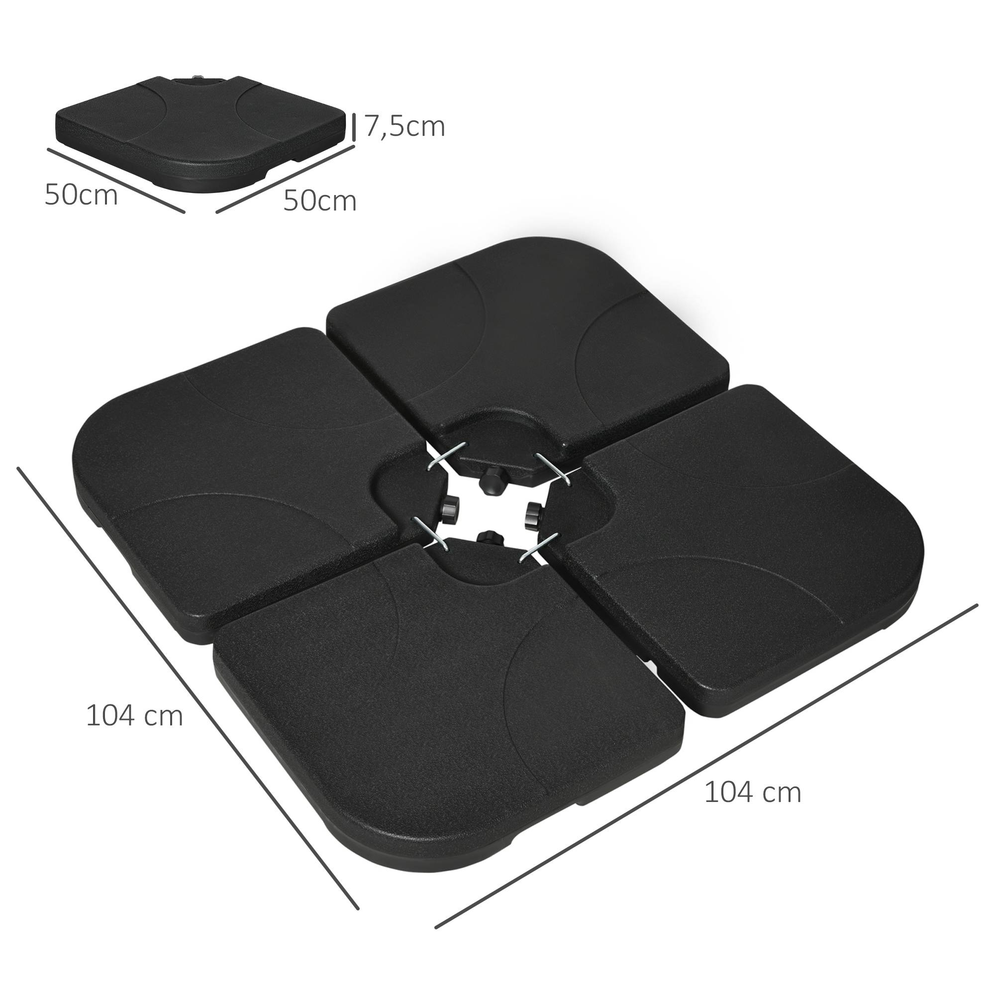 Lot de 4 Dalles Lestage Plastique Jardin Base Parasol Remplissables Eau Sable 104x104cm Noir - ComfortXL Outdoor Living - Image 5