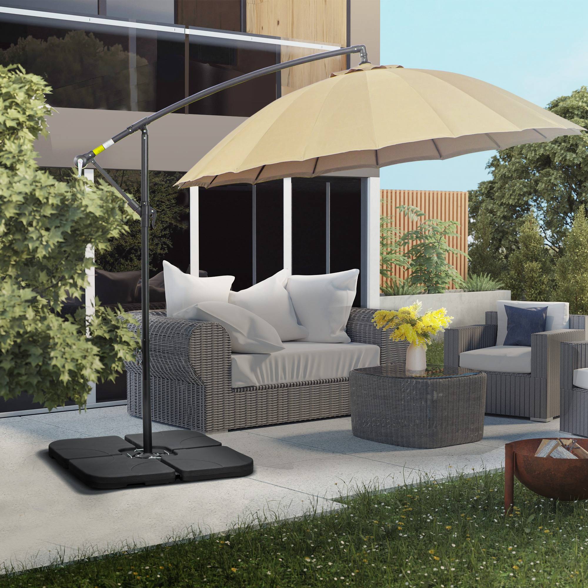 Lot de 4 Dalles Lestage Plastique Jardin Base Parasol Remplissables Eau Sable 104x104cm Noir - ComfortXL Outdoor Living - Image 10