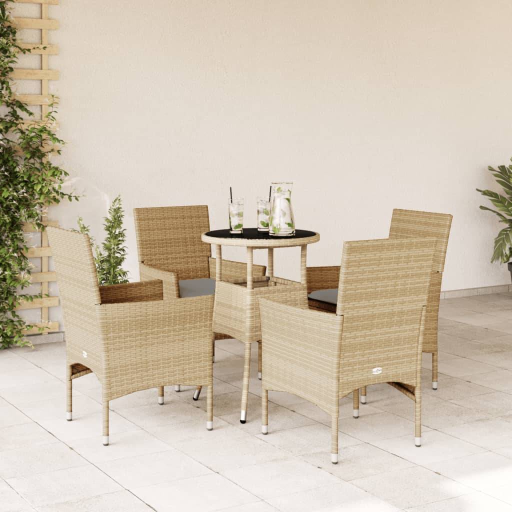 ComfortXL - Petit Salon de Jardin 5 Pièces Résine Tressée Beige Table Ronde Verre 60cm Coussins Gris – ComfortXL Outdoor Living - Image 1