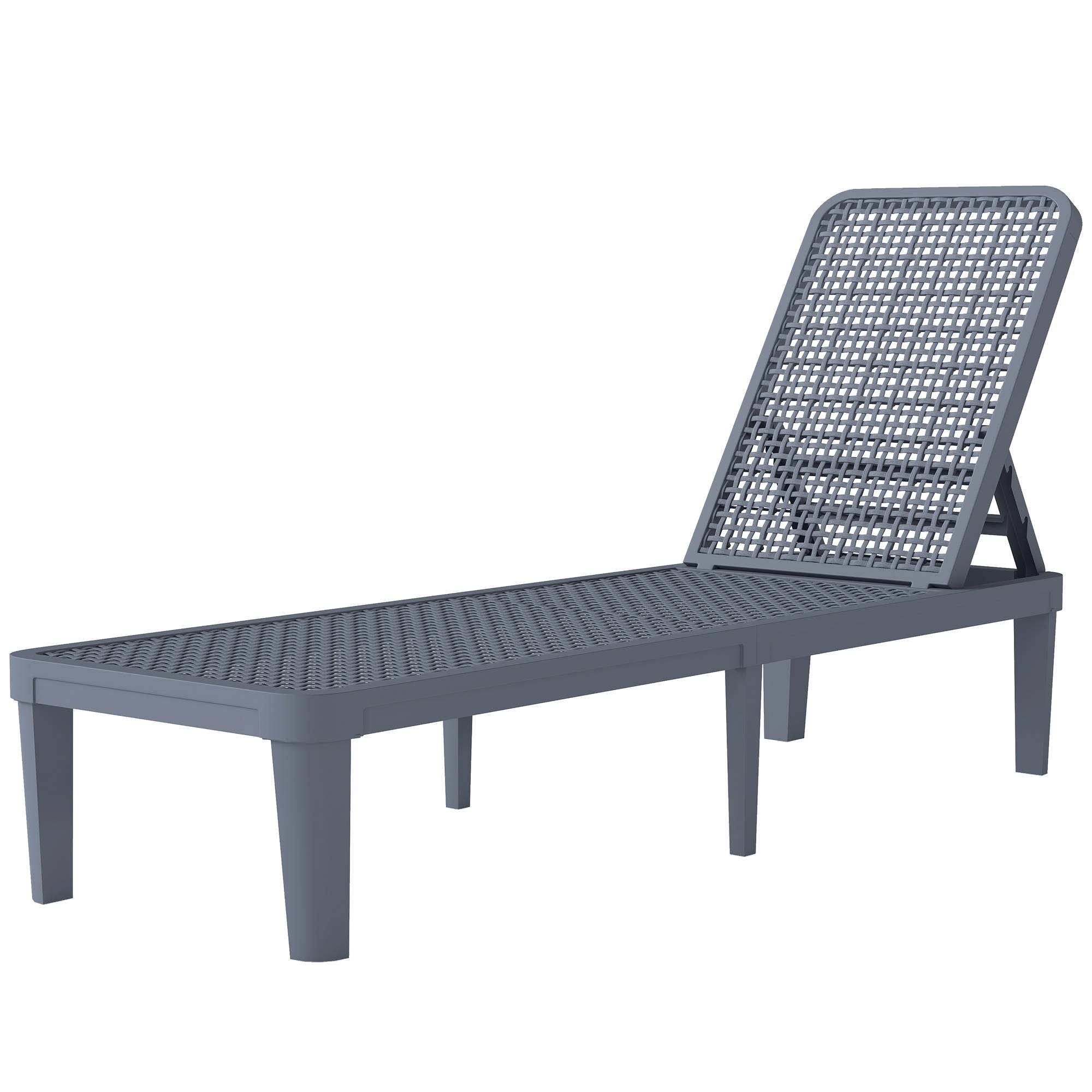 Chaise longue gris foncé dossier PP 4 positions 191x55x35,5 cm, transat jardin extérieur réglable et résistant - Image 2