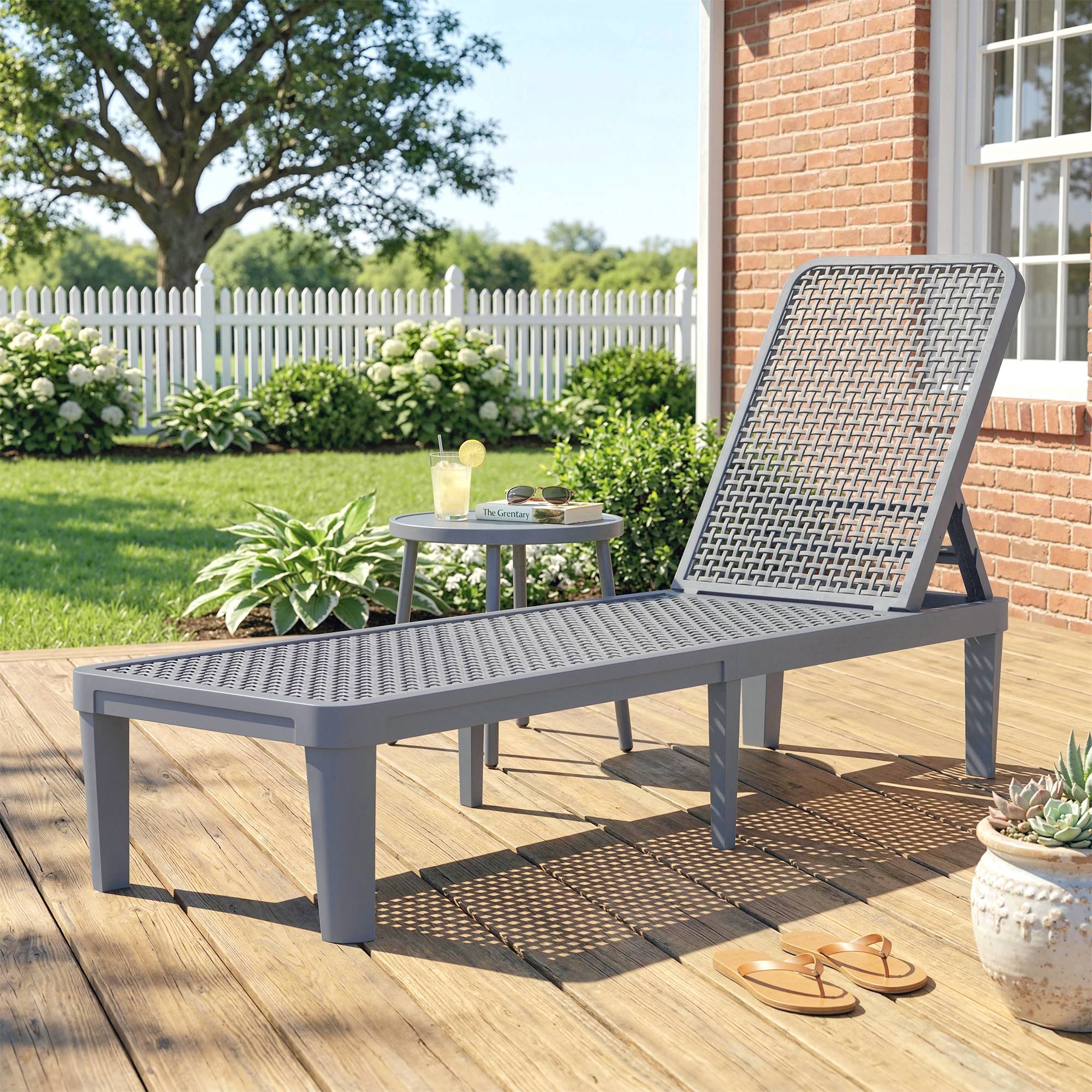 Chaise longue gris foncé dossier PP 4 positions 191x55x35,5 cm, transat jardin extérieur réglable et résistant - Image 4