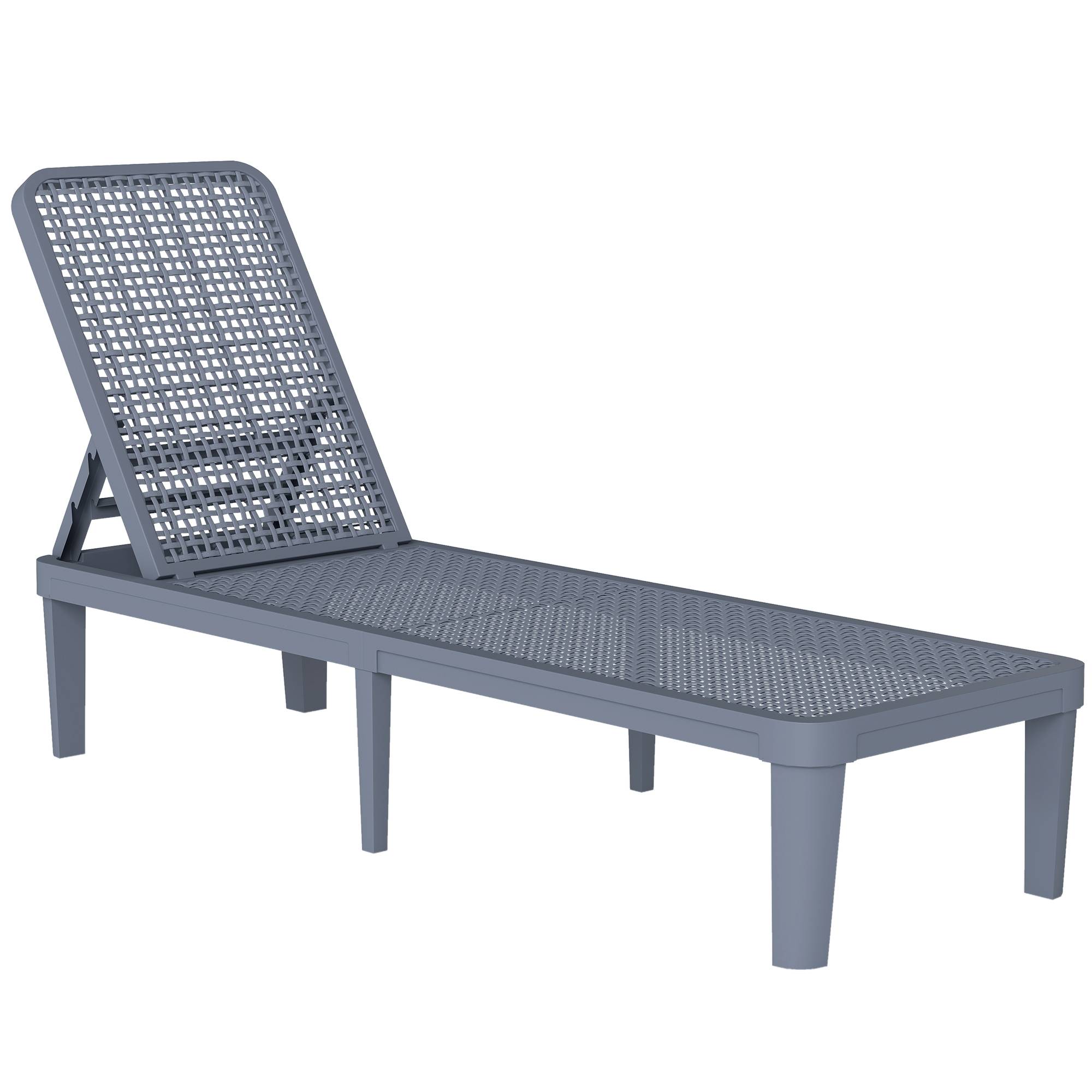 Chaise longue gris foncé dossier PP 4 positions 191x55x35,5 cm, transat jardin extérieur réglable et résistant - Image 1