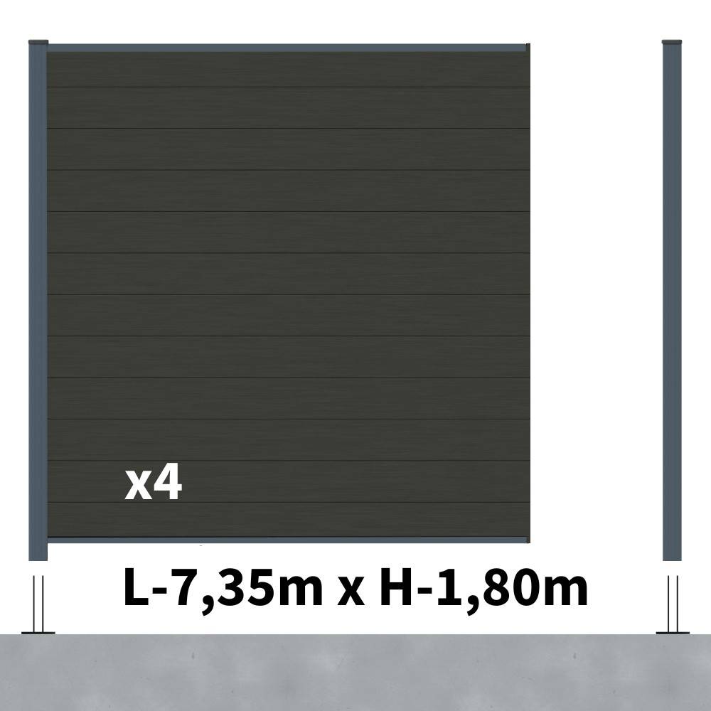 Decklinea - Kit Clôture Composite RIO Anthracite 7,5x1,8m - Bois composite & Aluminium - Poteaux sur Platines Gris - Brise vue - Palissade - Image 2