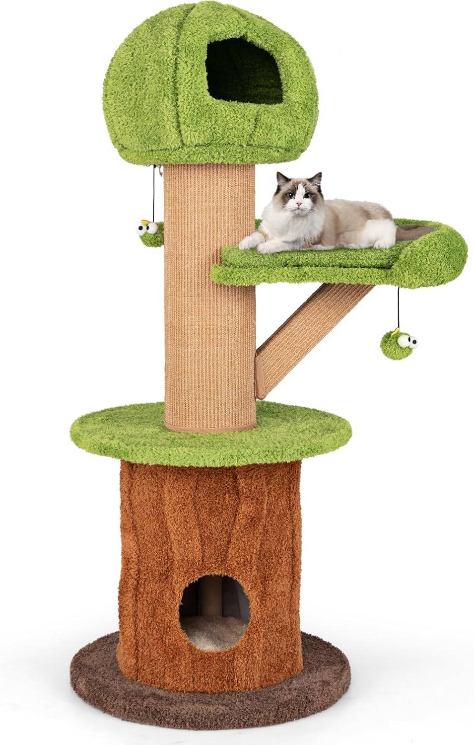 COSTWAY Arbre a Chat Design 148 cm,en Bois, 2 Condos, 2 Plateformes, 20 cm Poteaux à Griffer en Sisal, en Forme de Branche,Coussins Amovibles - Image 1