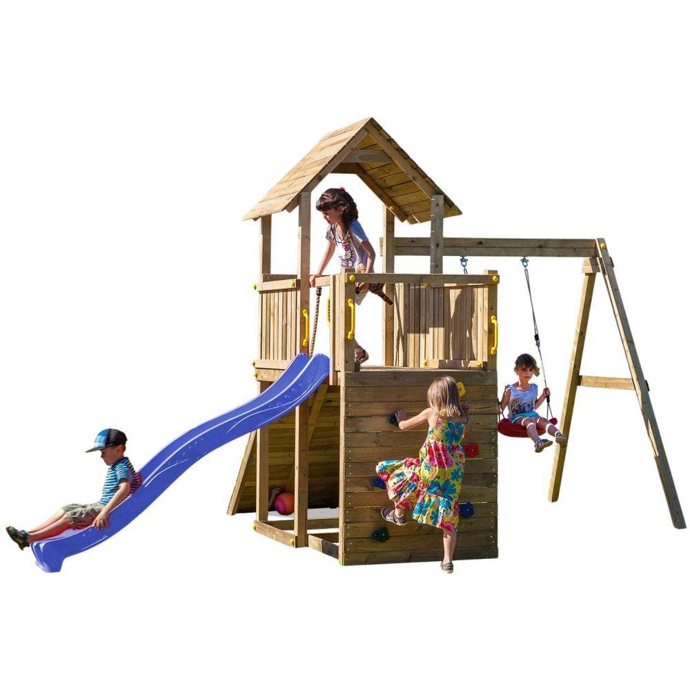 Fungoo - Plateforme de jeux en bois Carol Tour + toboggan + balançoire + rampe - Image 4