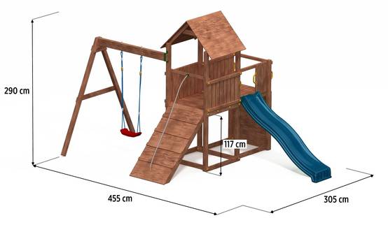 Fungoo - Plateforme de jeux en bois Carol Tour + toboggan + balançoire + rampe - Image 5
