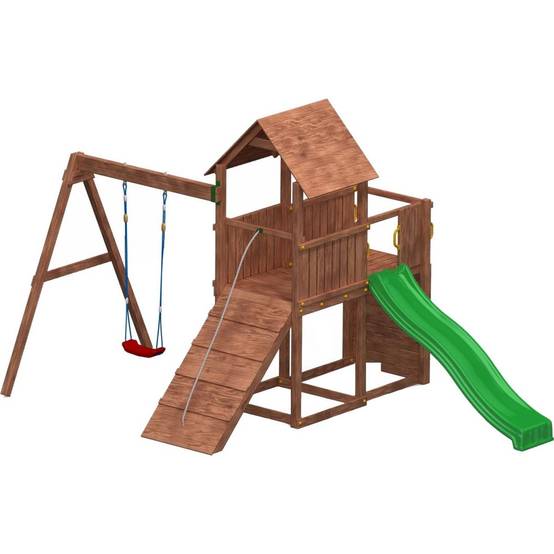 Fungoo - Plateforme de jeux en bois Carol Tour + toboggan + balançoire + rampe - Image 1