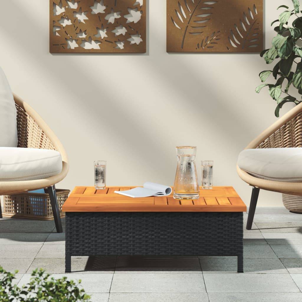 PANGIVO - Table de jardin noire résine tressée et bois acacia 70 x 70 x 25 cm - PANGIVO - Image 3