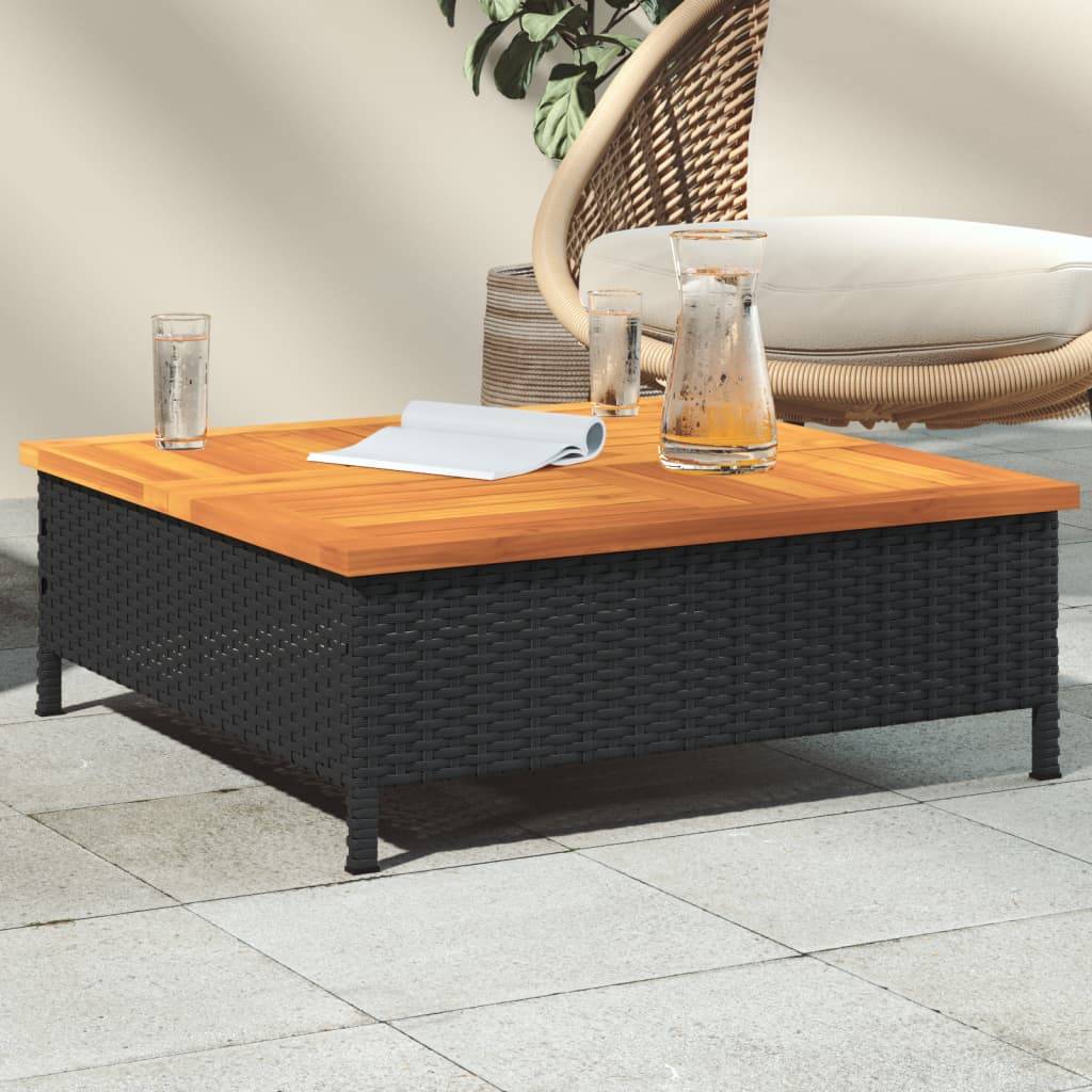 PANGIVO - Table de jardin noire résine tressée et bois acacia 70 x 70 x 25 cm - PANGIVO - Image 1