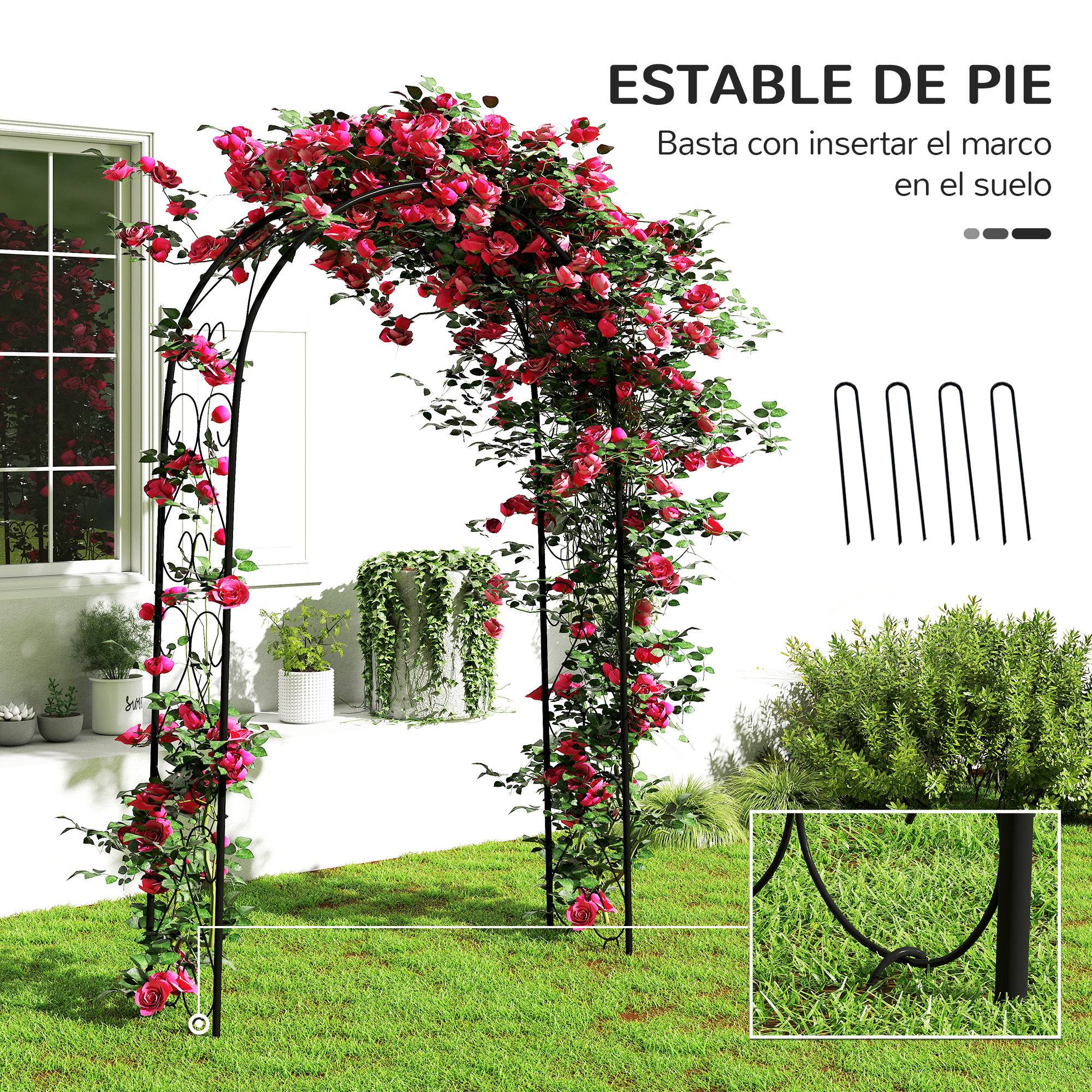 Arche de jardin acier extérieur support plantes grimpantes décoratif 125x37x230cm noir - ComfortXL Outdoor Living - Image 7