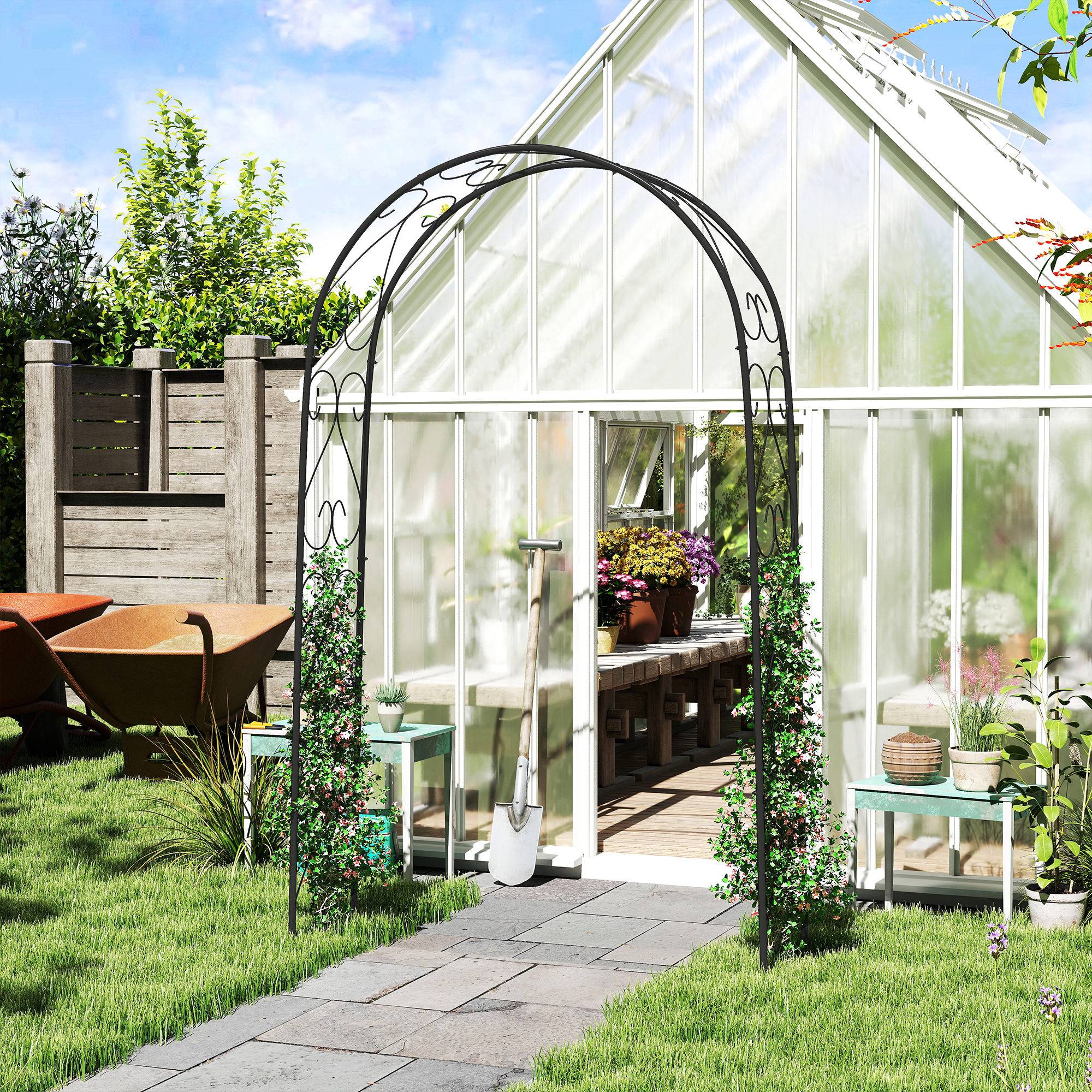 Arche de jardin acier extérieur support plantes grimpantes décoratif 125x37x230cm noir - ComfortXL Outdoor Living - Image 10