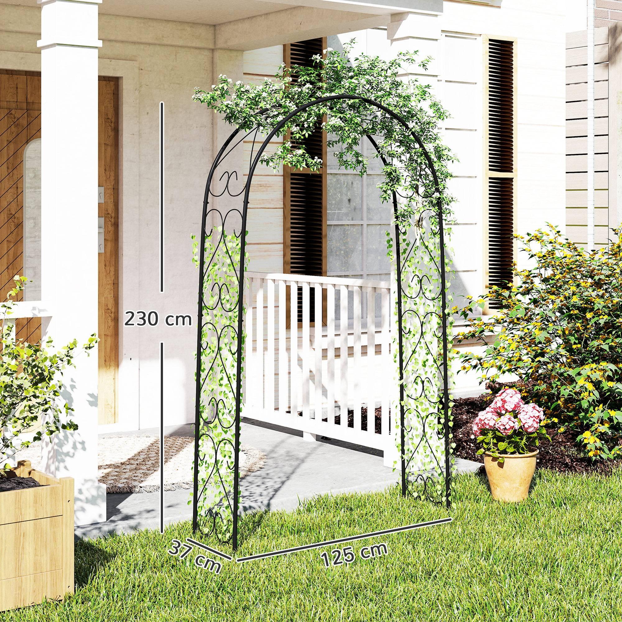 Arche de jardin acier extérieur support plantes grimpantes décoratif 125x37x230cm noir - ComfortXL Outdoor Living - Image 5