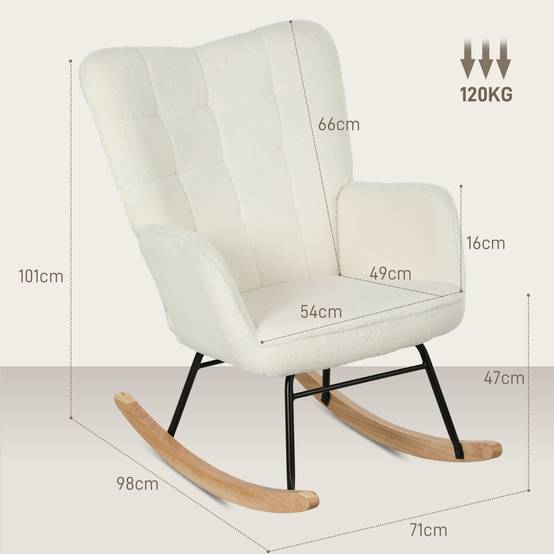 Sans Marque - Fauteuil à bascule rocking chair revêtement effet laine bouclée, structure en acier 71 x 98 x 101 cm blanc - Image 5
