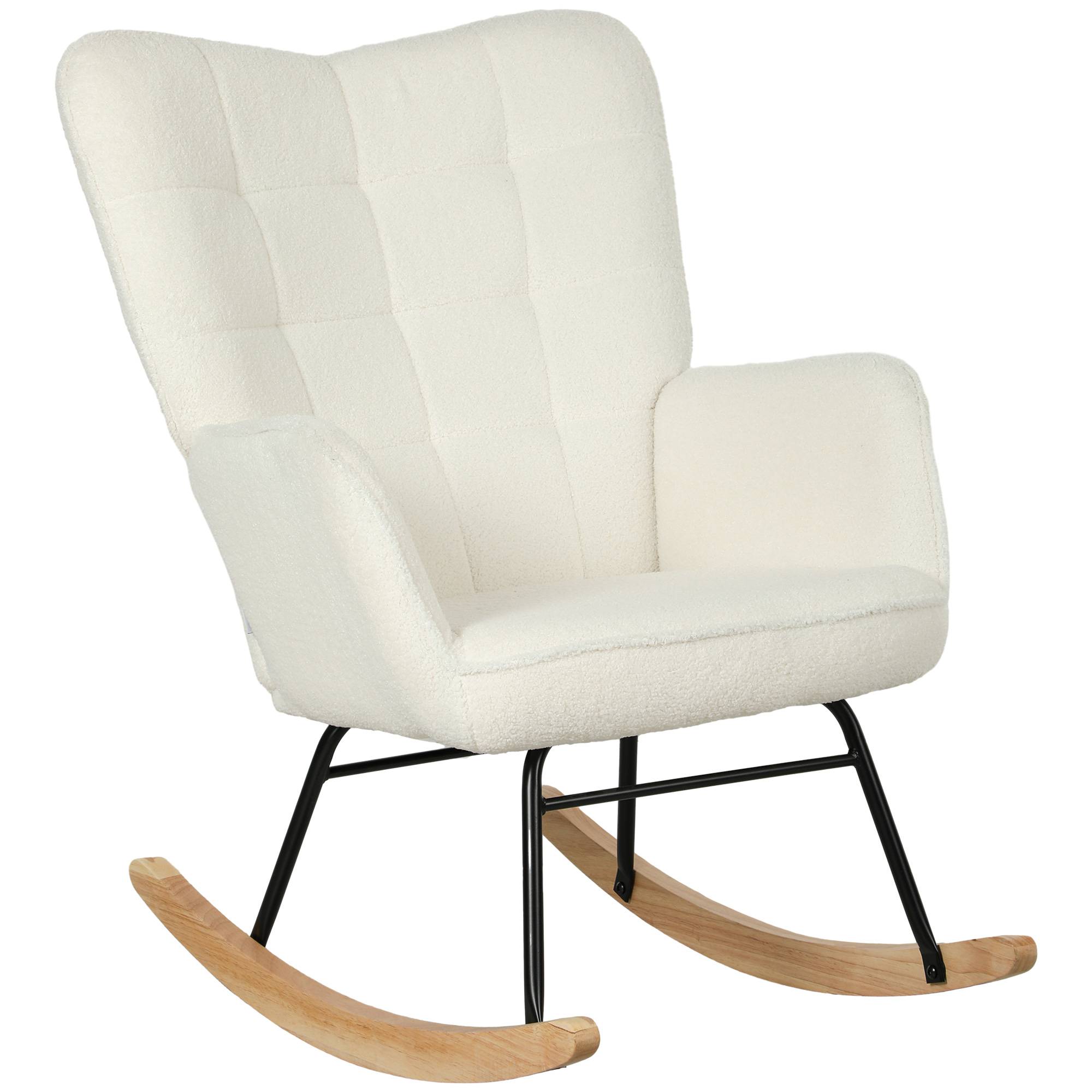 Sans Marque - Fauteuil à bascule rocking chair revêtement effet laine bouclée, structure en acier 71 x 98 x 101 cm blanc - Image 2