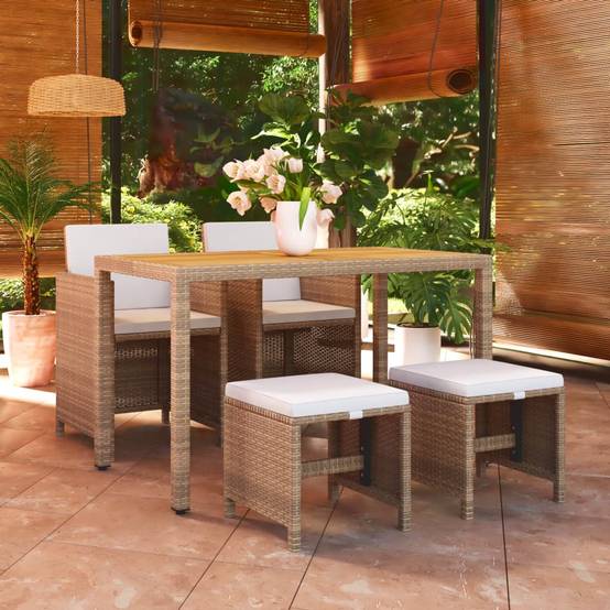 Vidaxl - Ensemble à manger de jardin et coussins 5 pcs Poly rotin Beige vidaXL 3095501 - Image 1