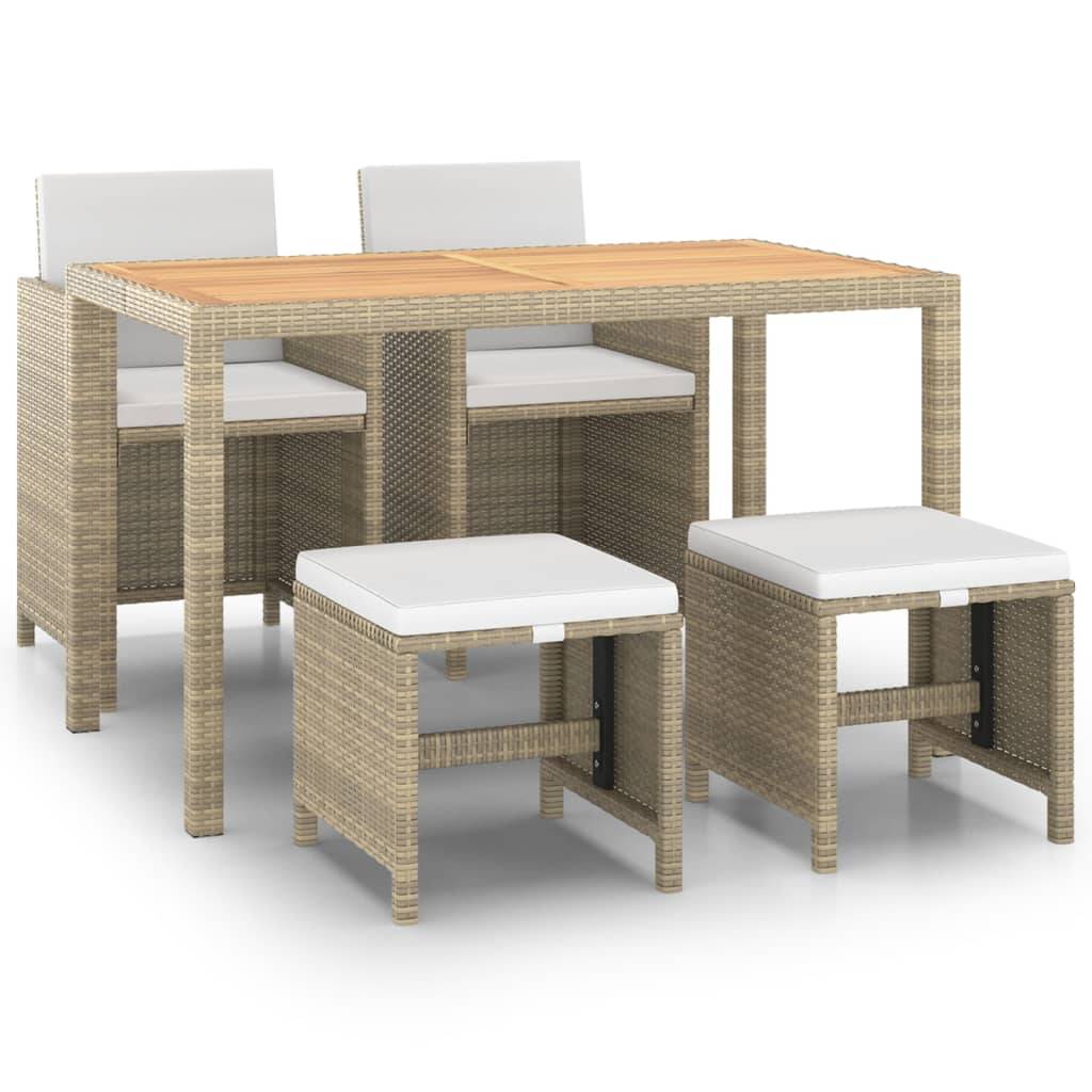 Vidaxl - Ensemble à manger de jardin et coussins 5 pcs Poly rotin Beige vidaXL 3095501 - Image 2