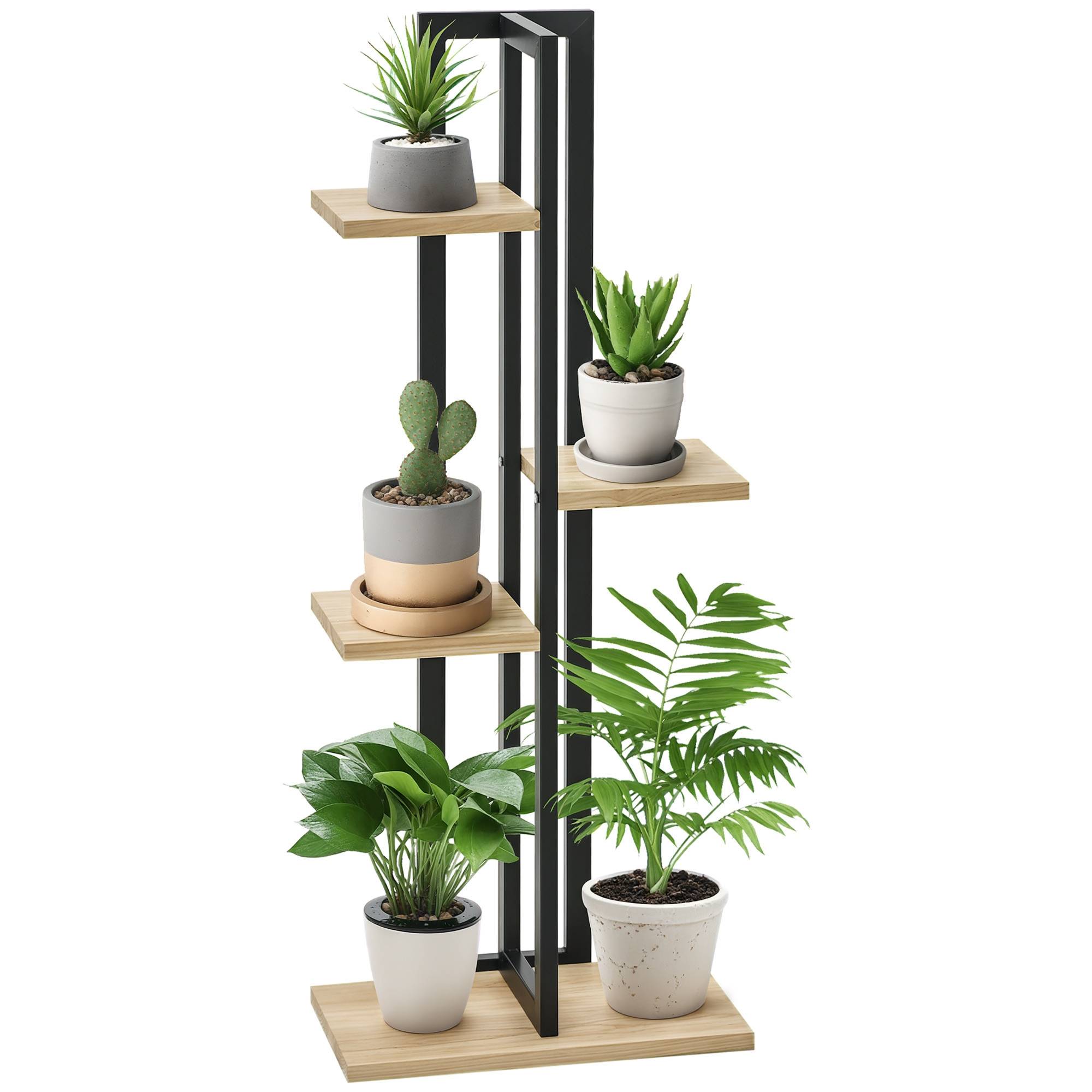 Étagère à plantes bois métal balcon salon 4 niveaux style industriel 45x25x110cm - ComfortXL Outdoor Living - Image 1