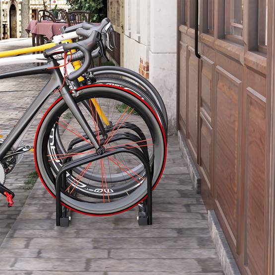 Support de stationnement pour 3 vélos, en acier, pour fixation au sol ou murale, 76 x 33 x 27 cm, noir - Image 4