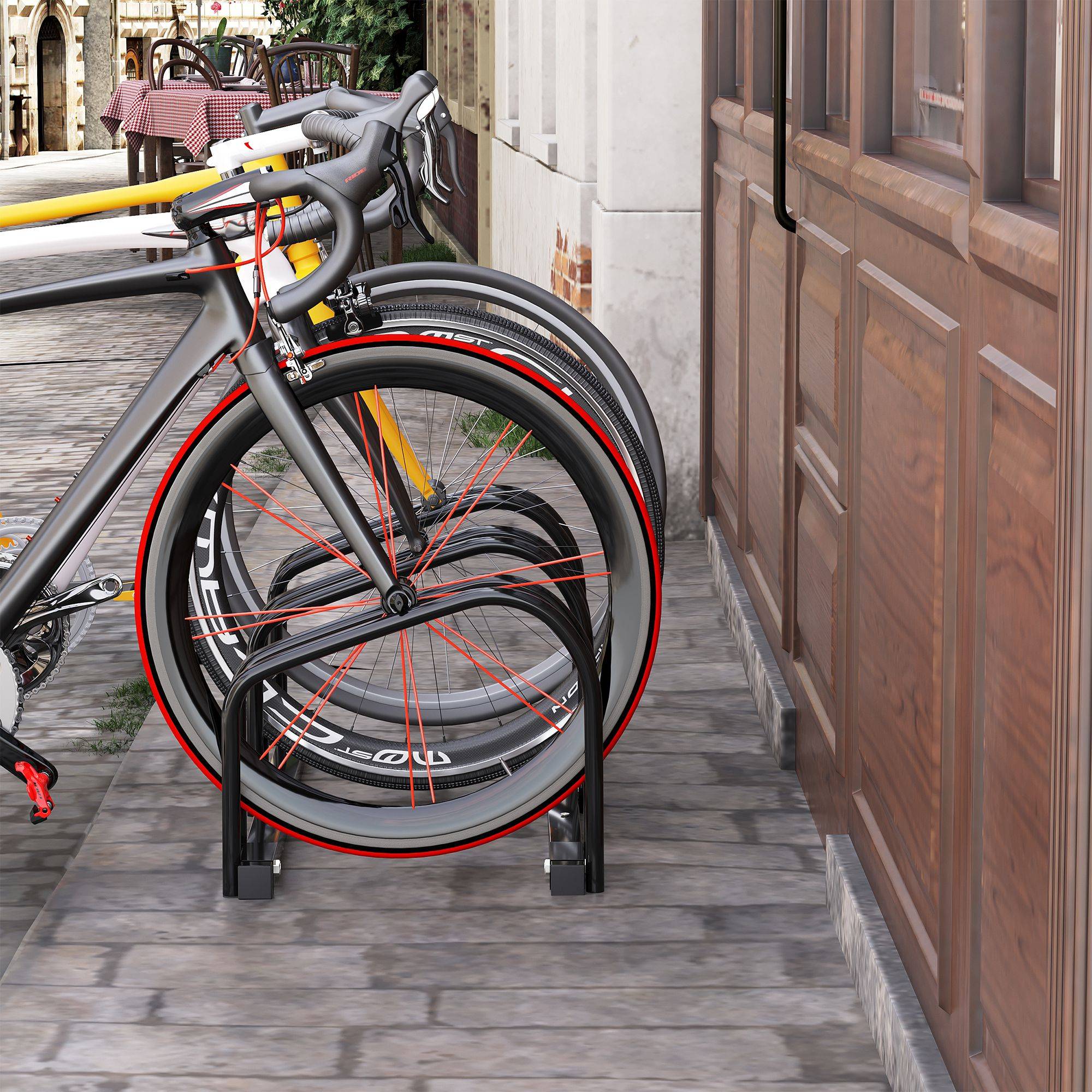 Support de stationnement pour 3 vélos, en acier, pour fixation au sol ou murale, 76 x 33 x 27 cm, noir - Image 4