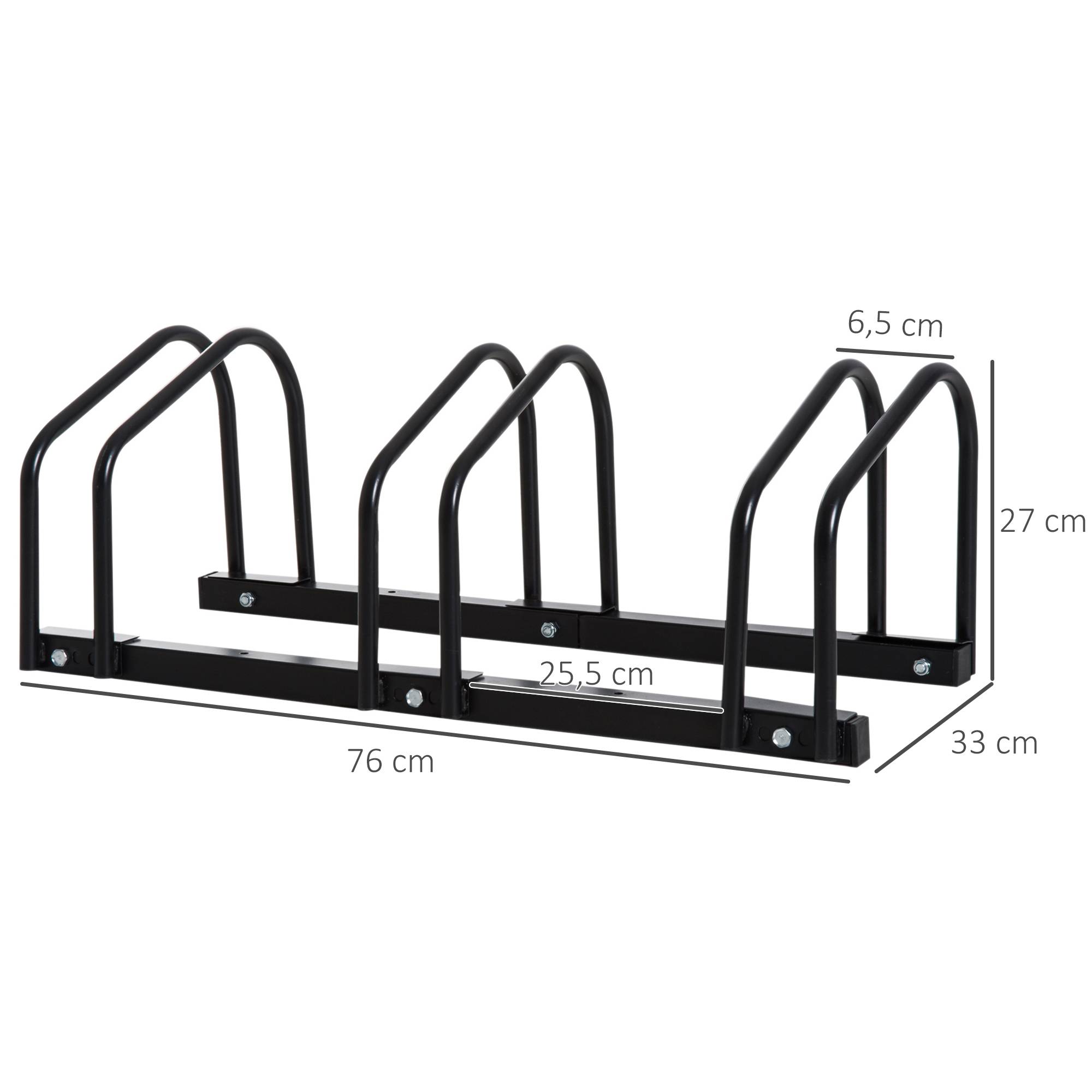 Support de stationnement pour 3 vélos, en acier, pour fixation au sol ou murale, 76 x 33 x 27 cm, noir - Image 5