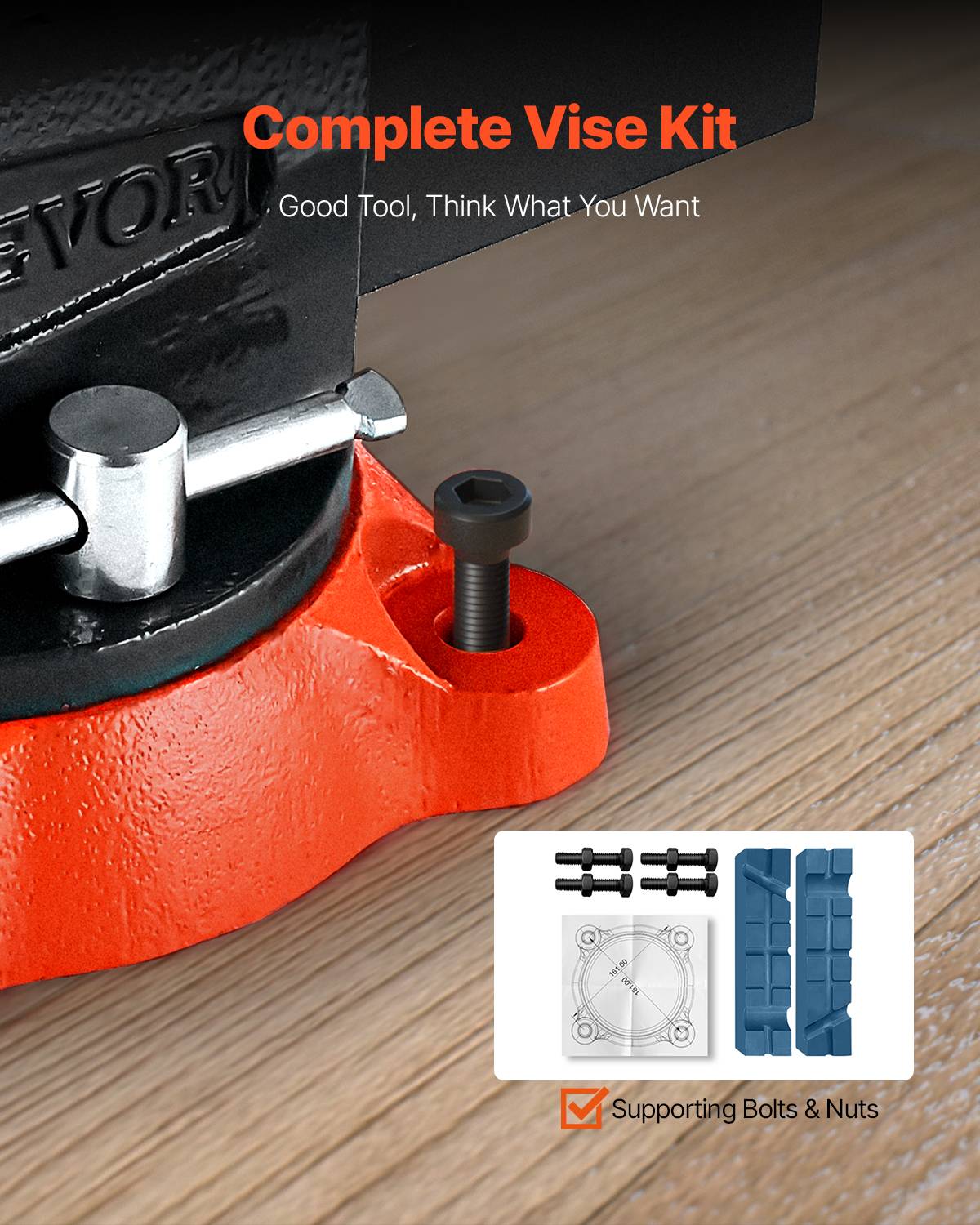 VEVOR Étau d'établi mâchoire 140mm, ouverture max 180mm, avec enclume, base pivotante 360°, pour tuyaux ronds. - Image 4