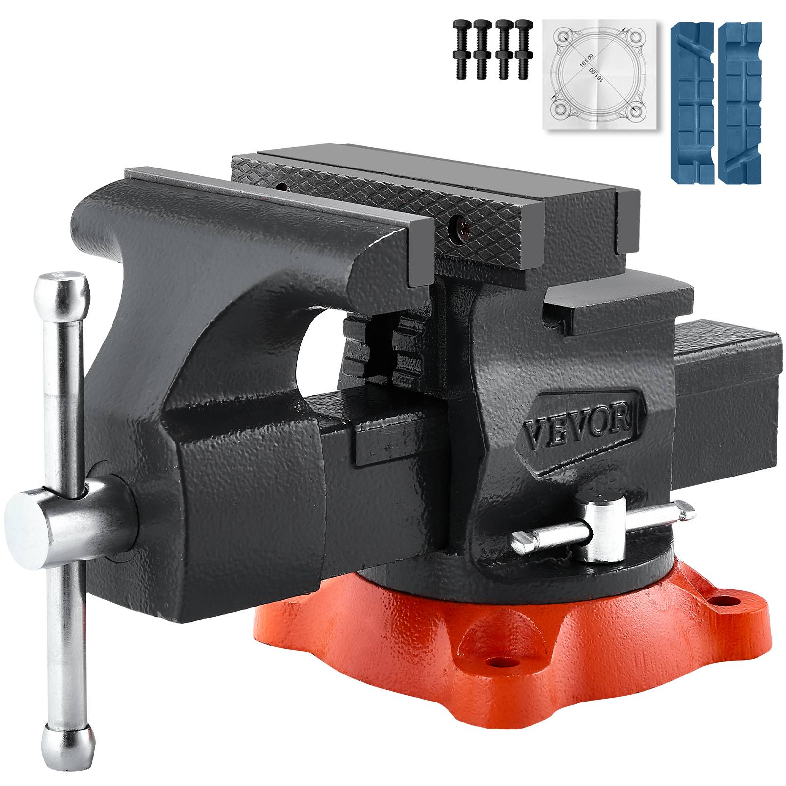 VEVOR Étau d'établi mâchoire 140mm, ouverture max 180mm, avec enclume, base pivotante 360°, pour tuyaux ronds.