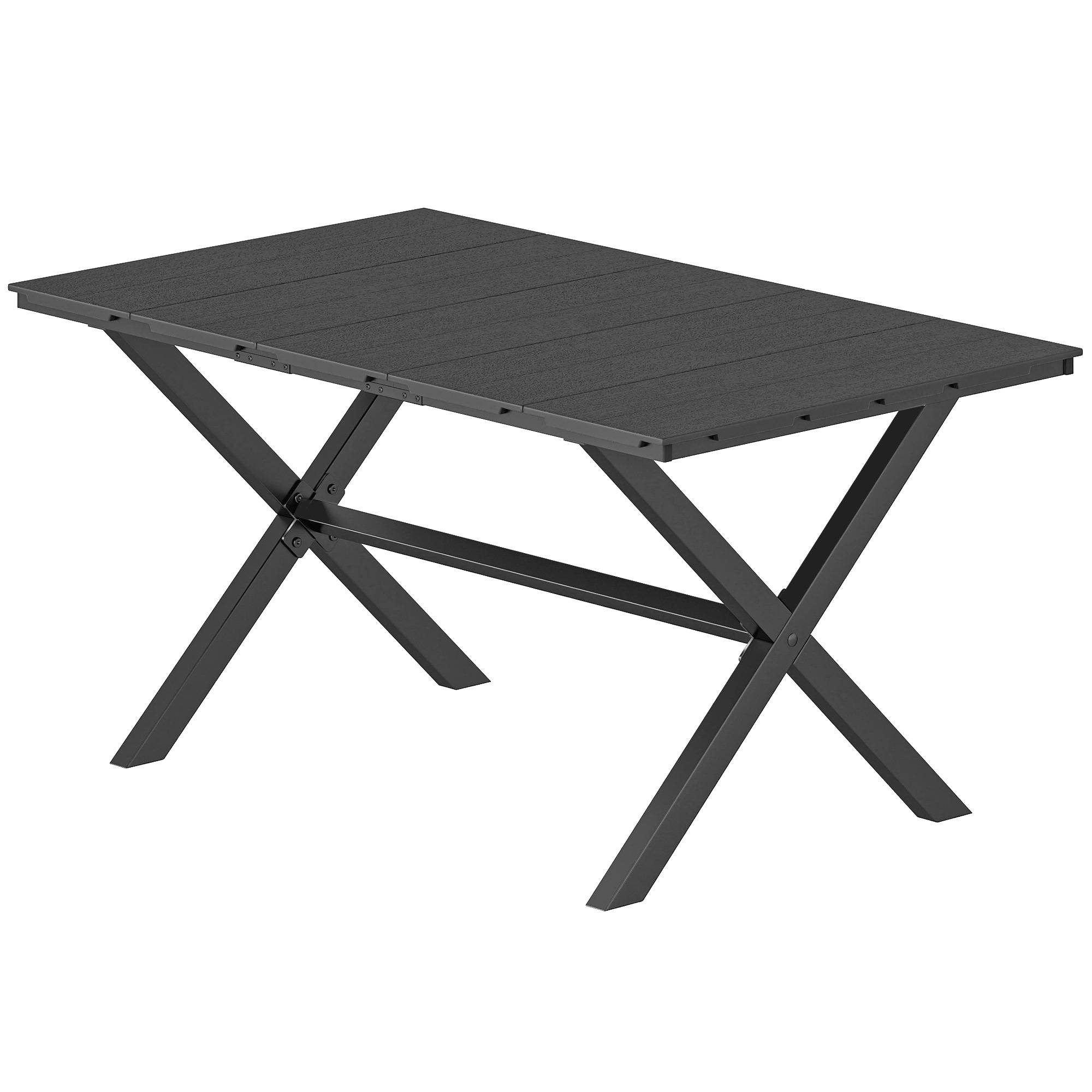 Table à manger de jardin pour 6 personnes, surface HDPE lattes, structure métallique 150x90x74 cm noir - Image 2