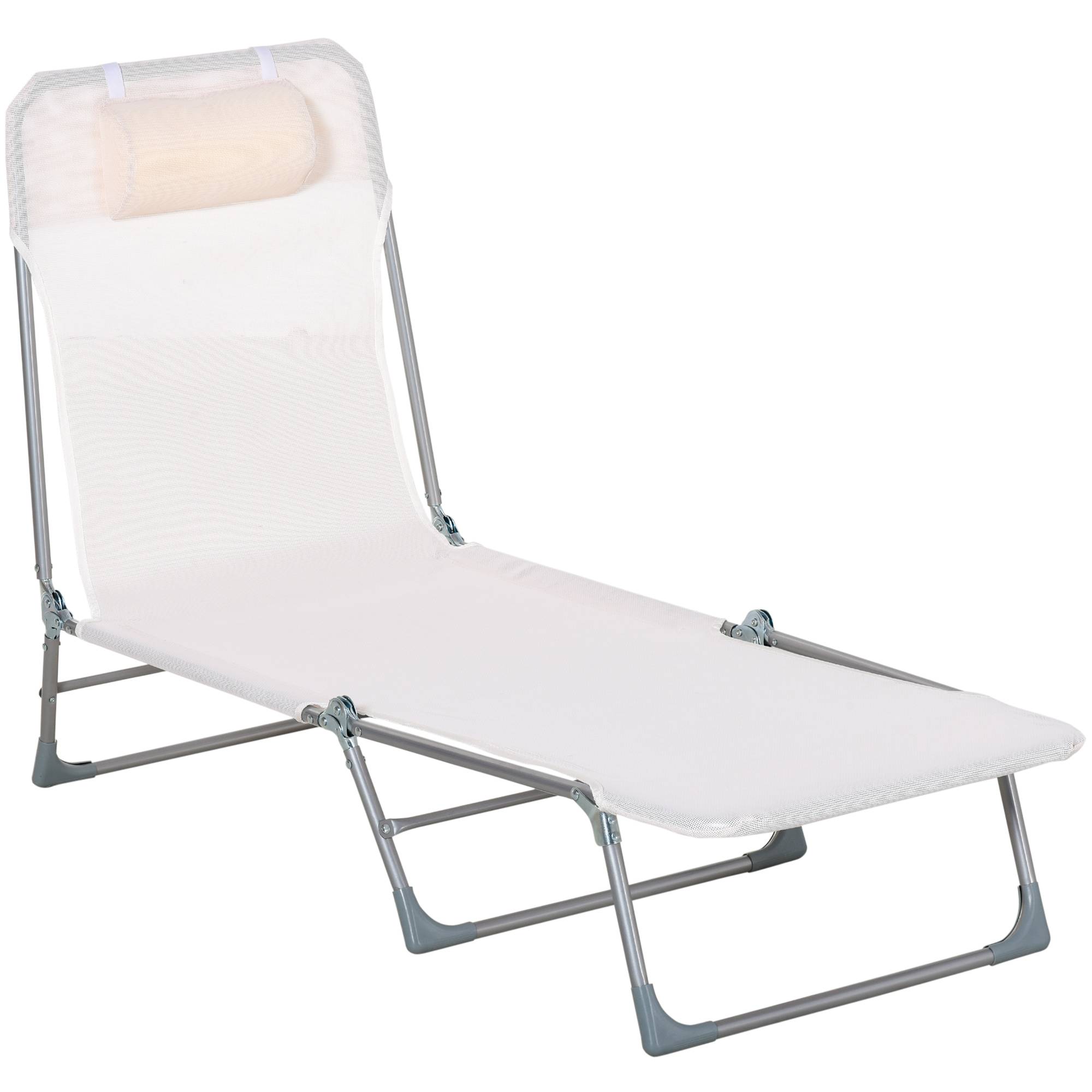 Sans Marque - Transat de jardin pliant avec dossier inclinable et coussin, en métal et textilène, 182 x 56 x 28 cm, crème - Image 1
