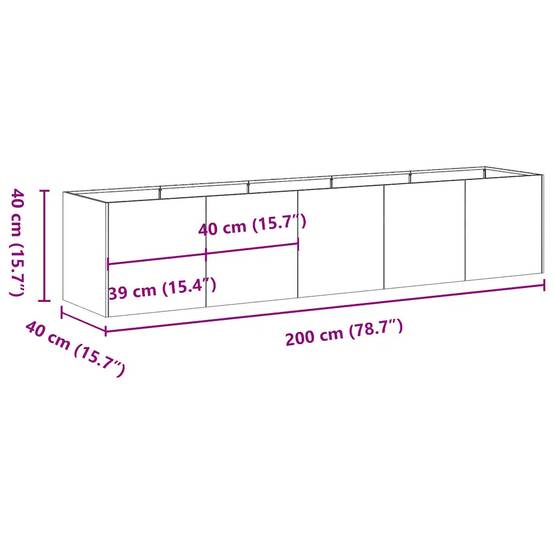 Jardinière rectangulaire moderne pour jardin balcon 200 x 40 x 40 cm avec fond ouvert esthétique en acier laminé à froid anthracite - Image 7