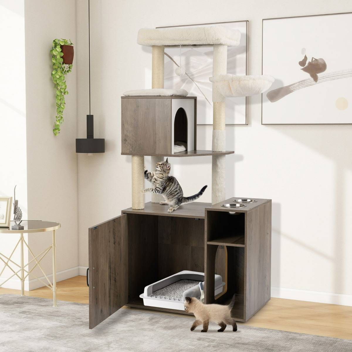 Maison Chic - Arbre à Chat avec Bac à Litière Tour pour Chat avec Poteau Tapis à Griffer en Sisal - Image 2