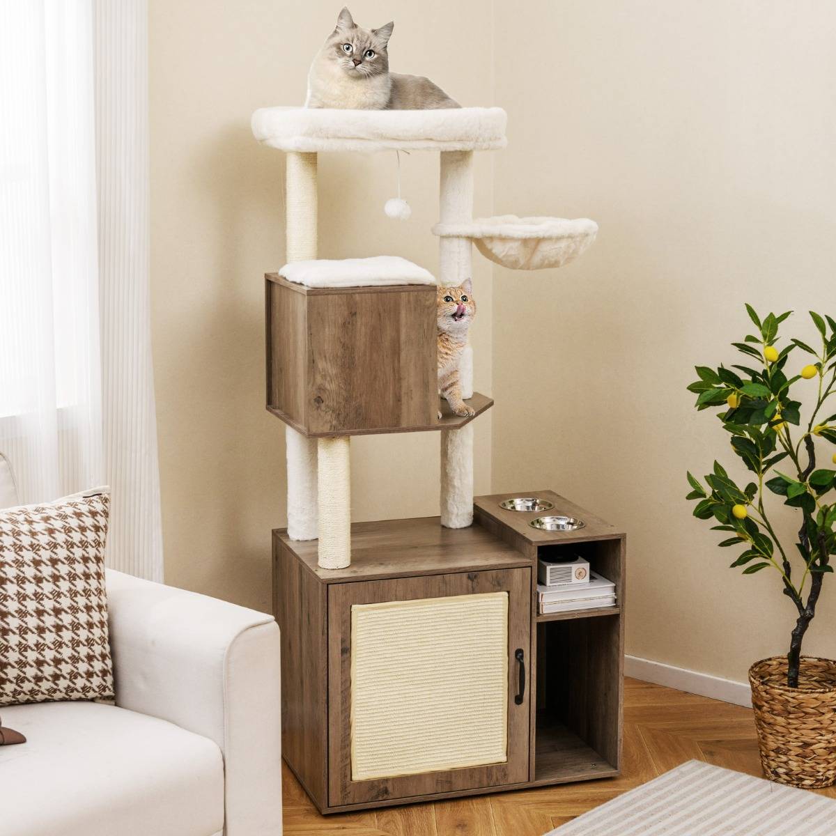 Maison Chic - Arbre à Chat avec Bac à Litière Tour pour Chat avec Poteau Tapis à Griffer en Sisal - Image 4