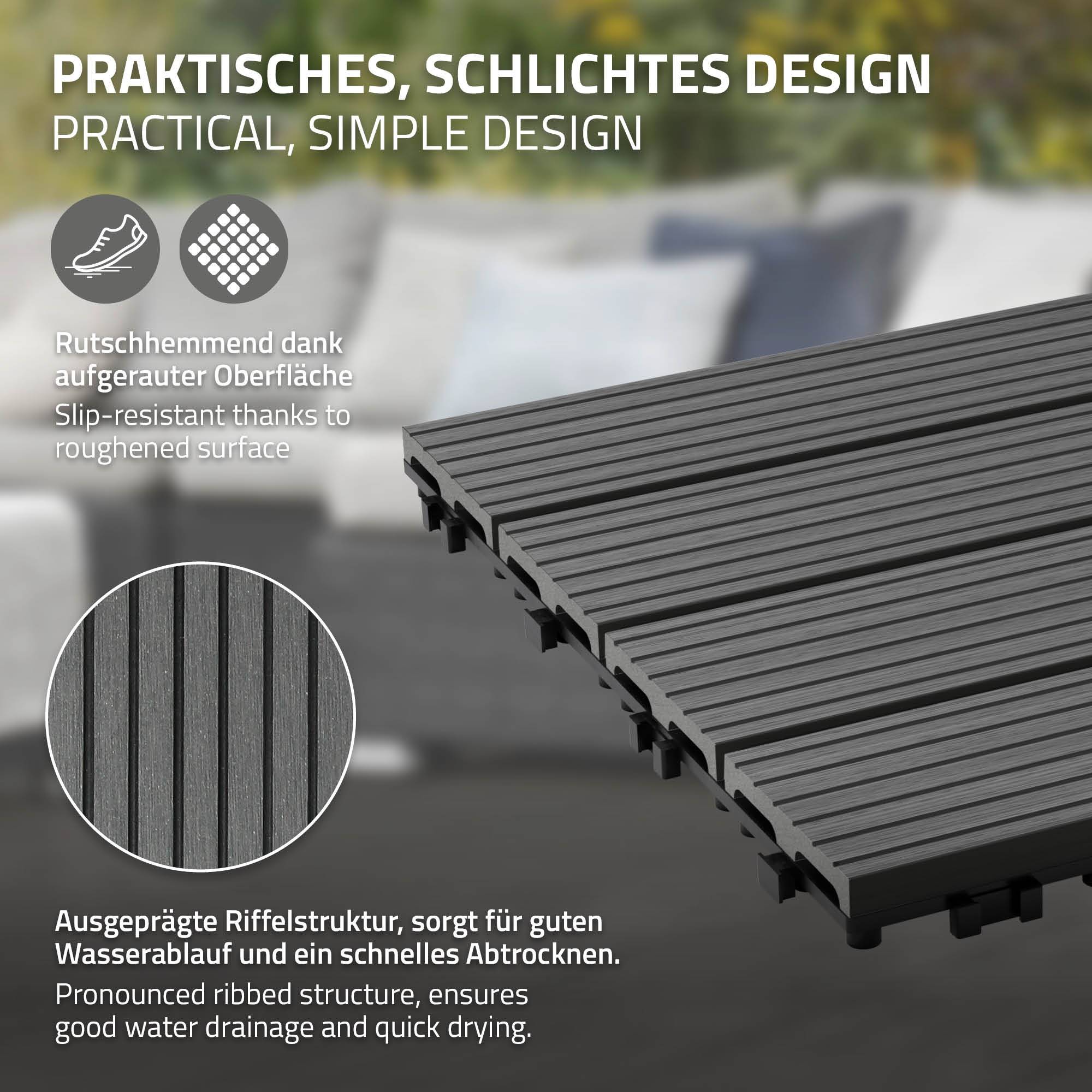 Ecd-Germany - 44x Carreaux de terrasse WPC 30x30cm 4m² revêtement de sol anthracite - Imagen 4