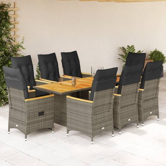 Salon de Jardin 8 Personnes Résine Tressée Fauteuils Inclinables Repose-pieds Gris – ComfortXL Outdoor Living - Image 1