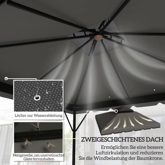 Toit de rechange pour pavillon de jardin polyester gris clair 300 x 300 x 1 cm - PANGIVO - Image 6