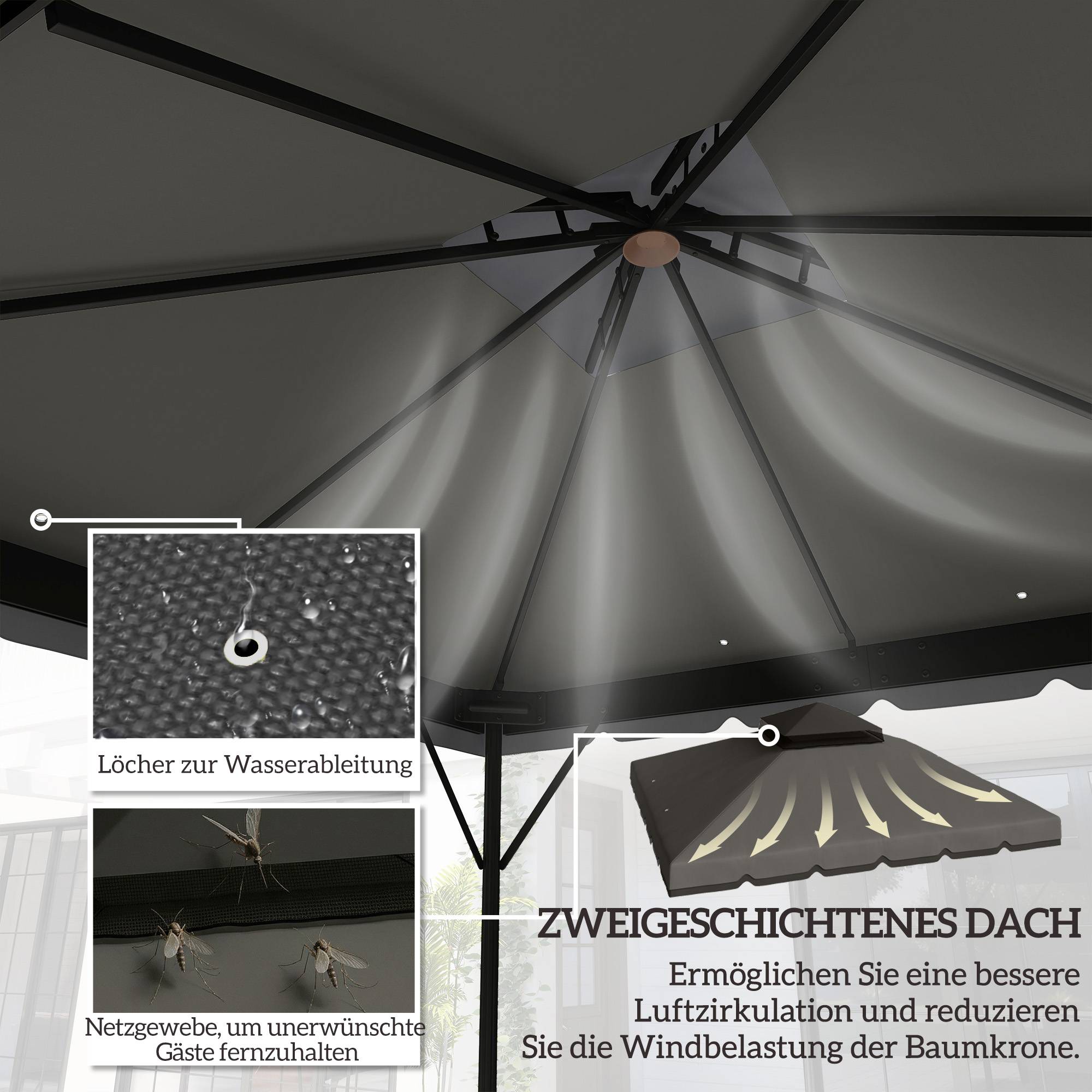 Toit de rechange pour pavillon de jardin polyester gris clair 300 x 300 x 1 cm - PANGIVO - Image 6