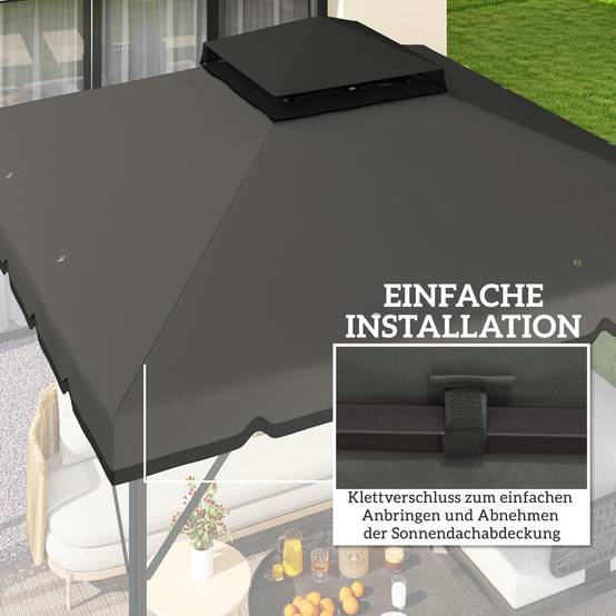 Toit de rechange pour pavillon de jardin polyester gris clair 300 x 300 x 1 cm - PANGIVO - Image 8