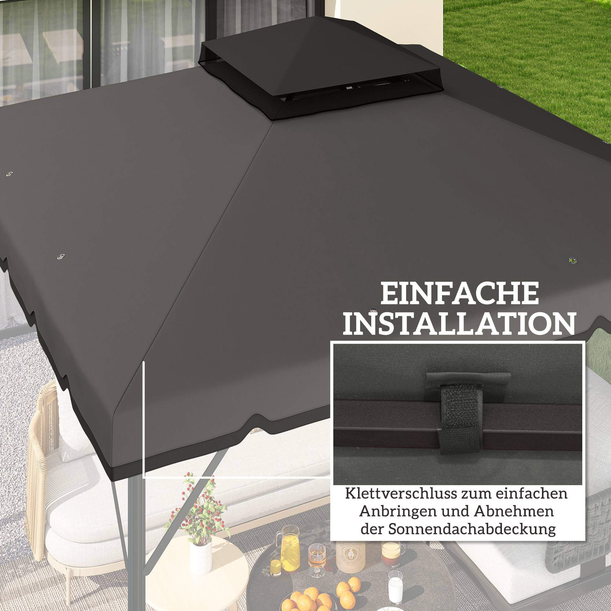 Toit de rechange pour pavillon de jardin polyester gris clair 300 x 300 x 1 cm - PANGIVO - Image 8