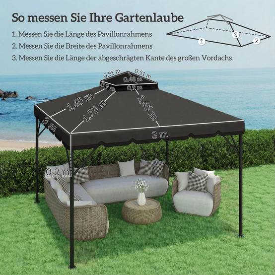 Toit de rechange pour pavillon de jardin polyester gris clair 300 x 300 x 1 cm - PANGIVO - Image 5