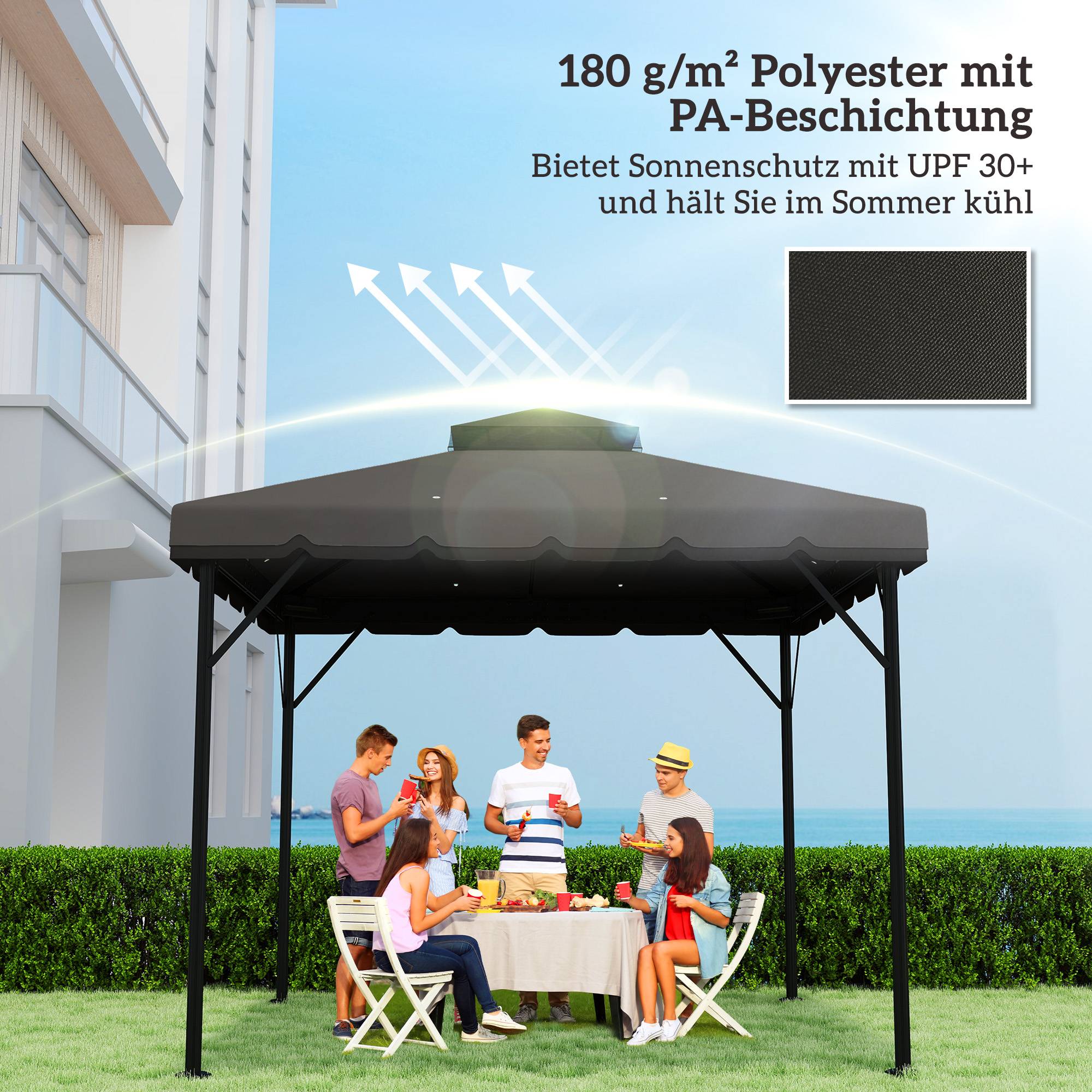 Toit de rechange pour pavillon de jardin polyester gris clair 300 x 300 x 1 cm - PANGIVO - Image 7