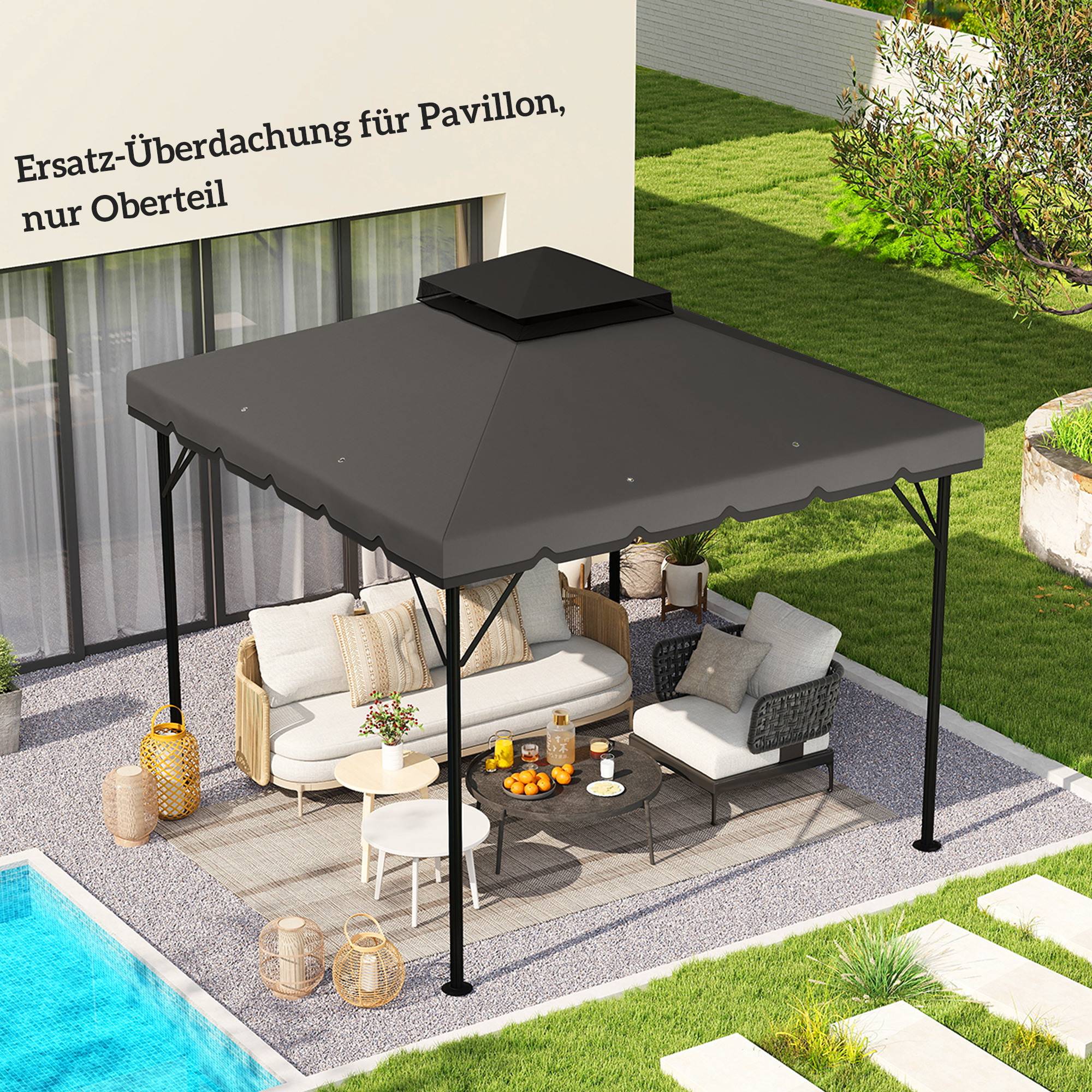 Toit de rechange pour pavillon de jardin polyester gris clair 300 x 300 x 1 cm - PANGIVO - Image 3