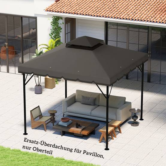 Toit de rechange pour pavillon de jardin polyester gris clair 300 x 300 x 1 cm - PANGIVO - Image 4