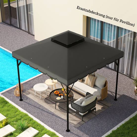 Toit de rechange pour pavillon de jardin polyester gris clair 300 x 300 x 1 cm - PANGIVO - Image 9