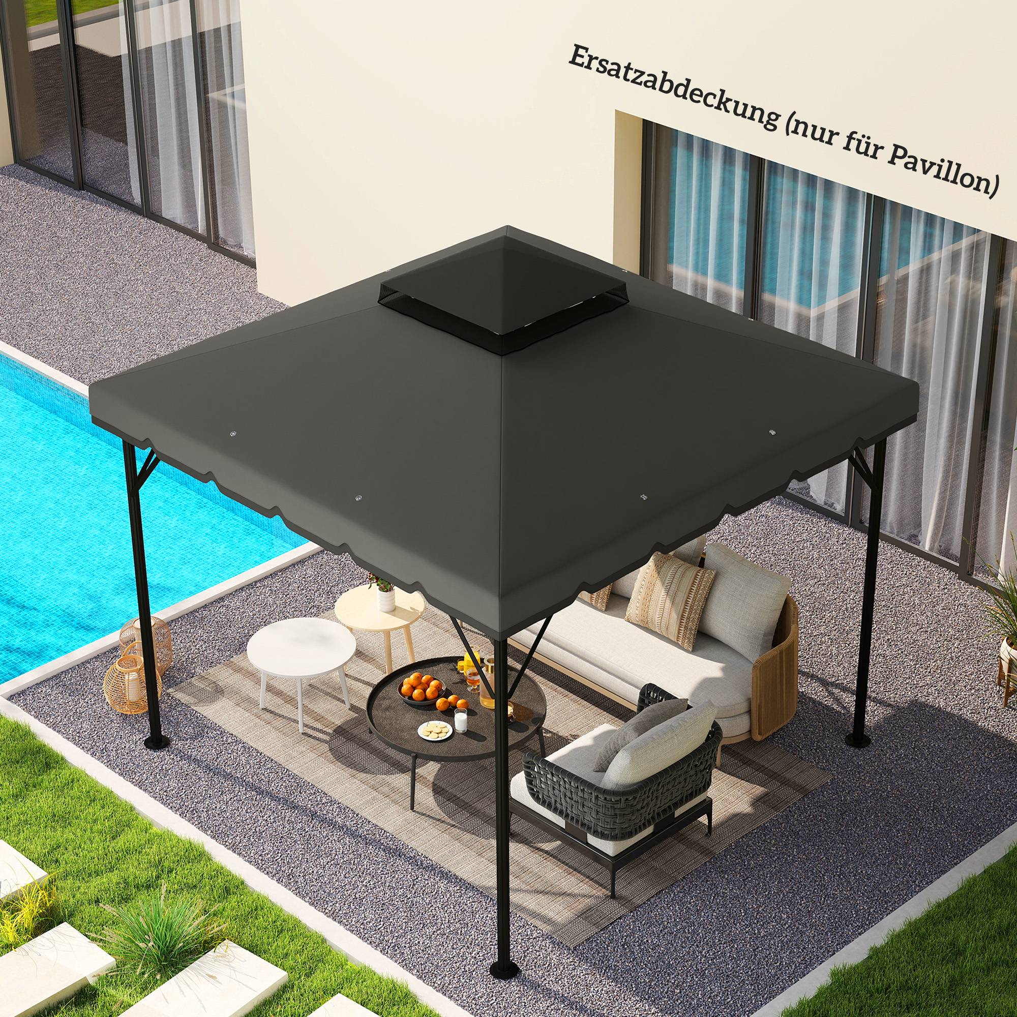 Toit de rechange pour pavillon de jardin polyester gris clair 300 x 300 x 1 cm - PANGIVO - Image 9