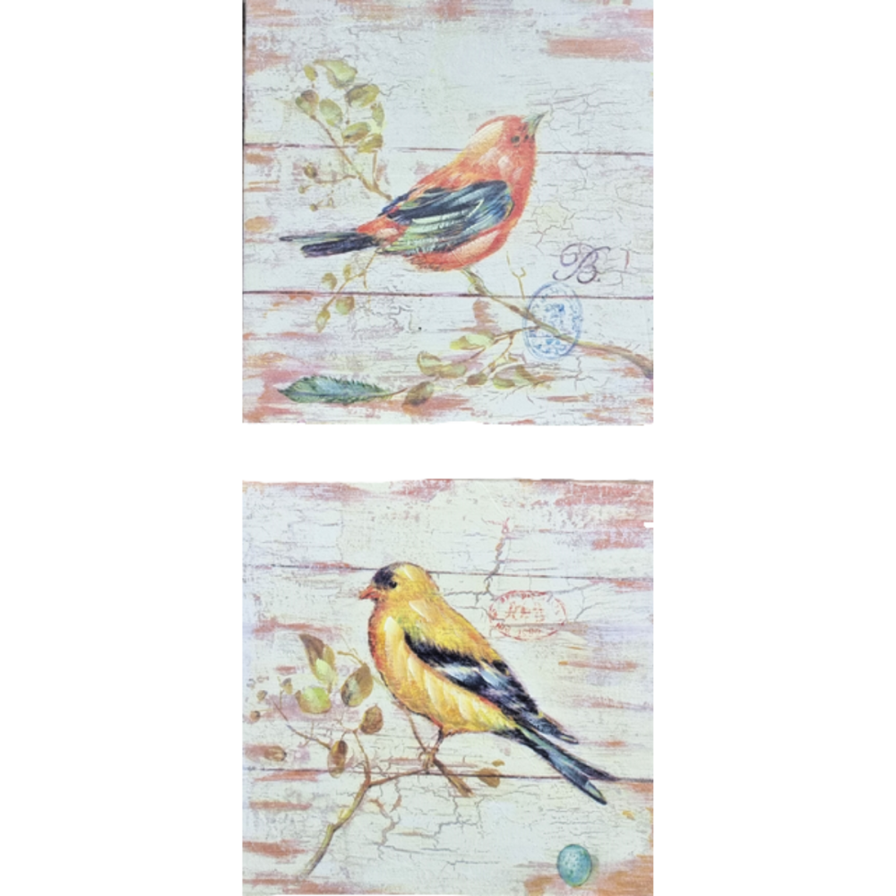 Set de deux tableaux en bois multicolores 20.5 x 20.5 cm Chemin de campagne - Imagen 1