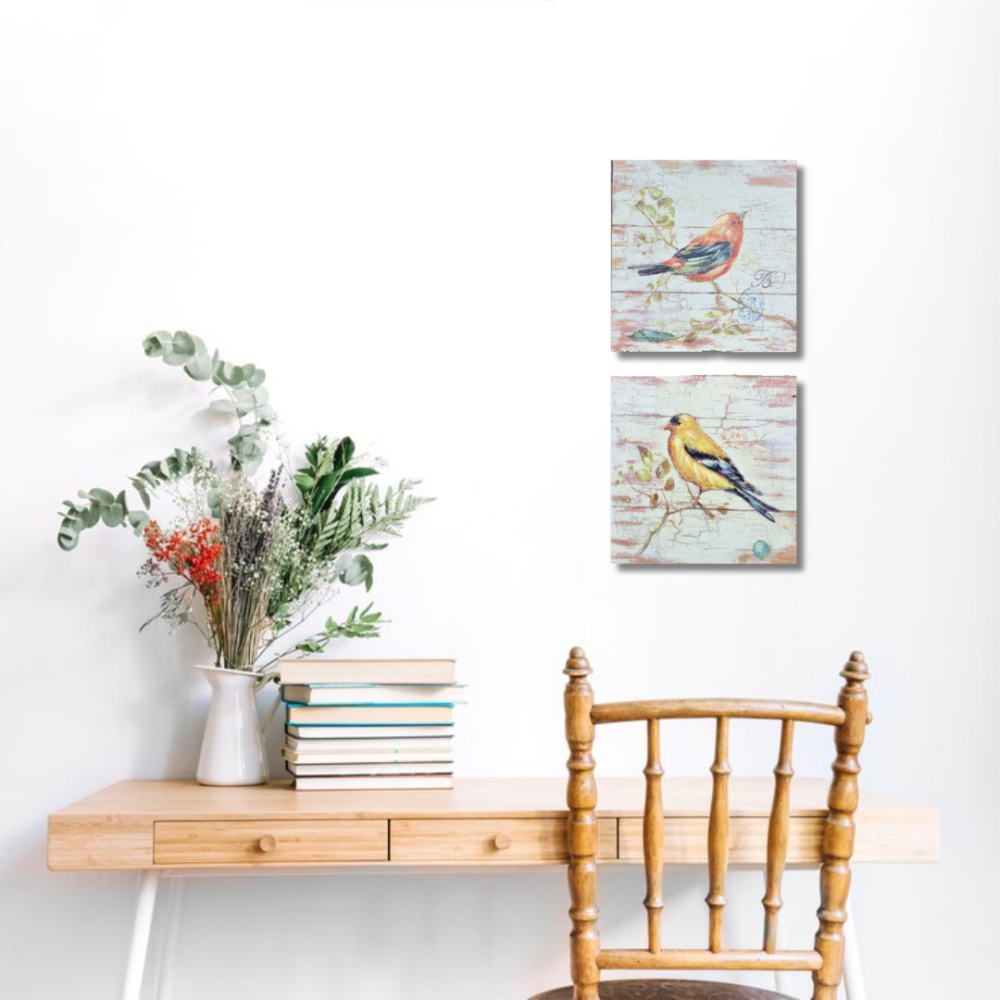 Set de deux tableaux en bois multicolores 20.5 x 20.5 cm Chemin de campagne - Imagen 2
